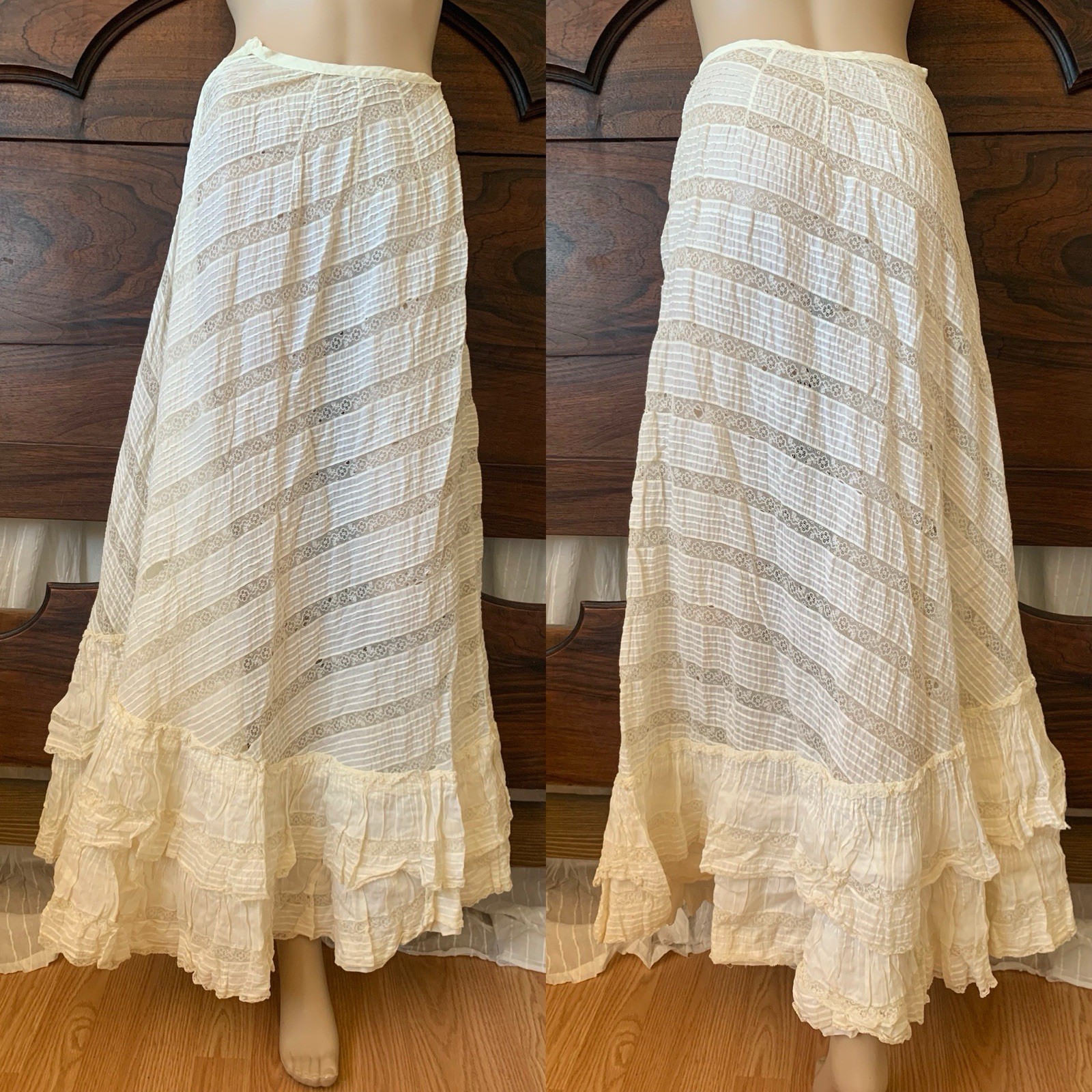 As Is Absolutely Stunning Antique Edwardian Asymmetrical Lace Prairie Skirt