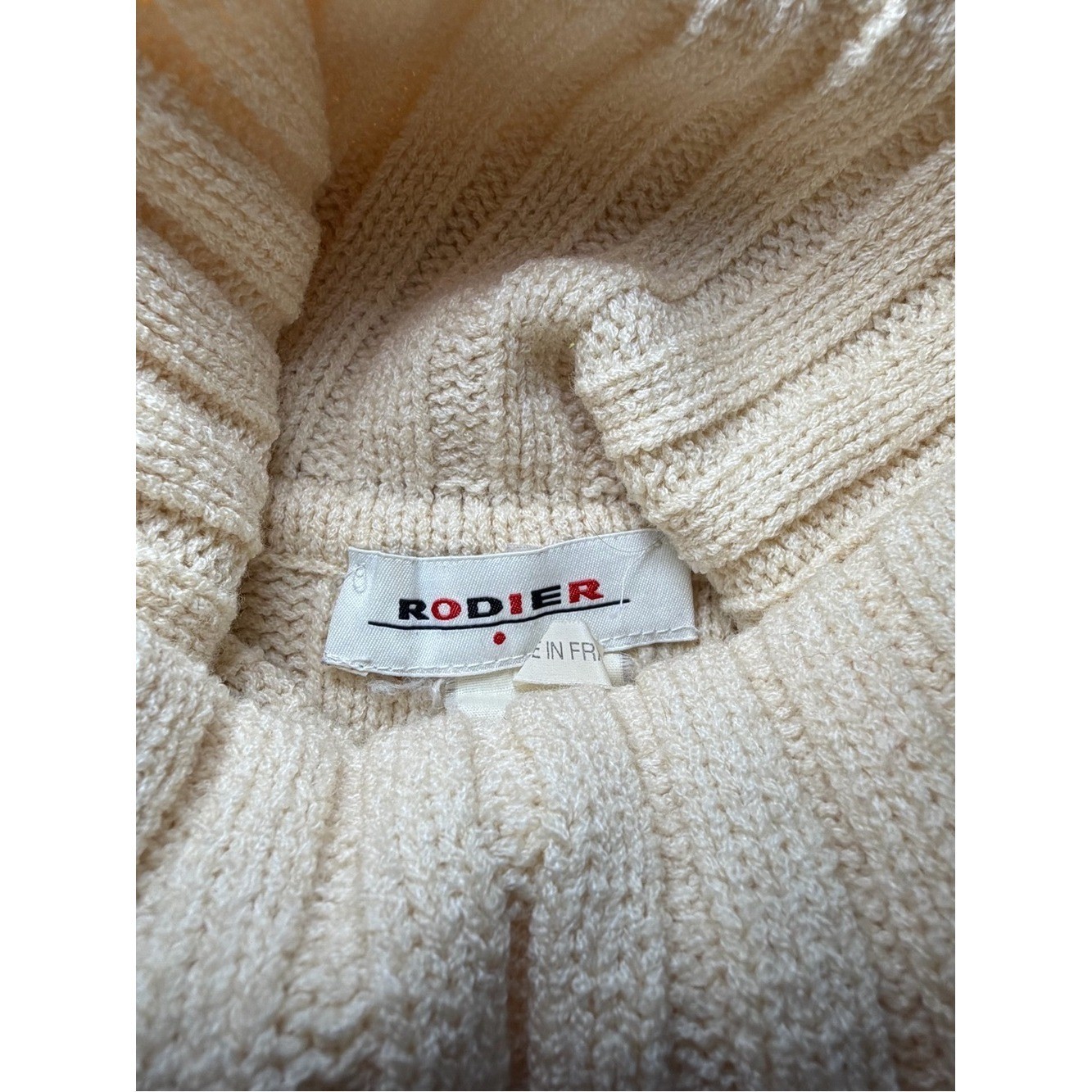 Rodier Paris Vintage Cableknit Turtleneck Wool Blend Sweater in Cream Size M