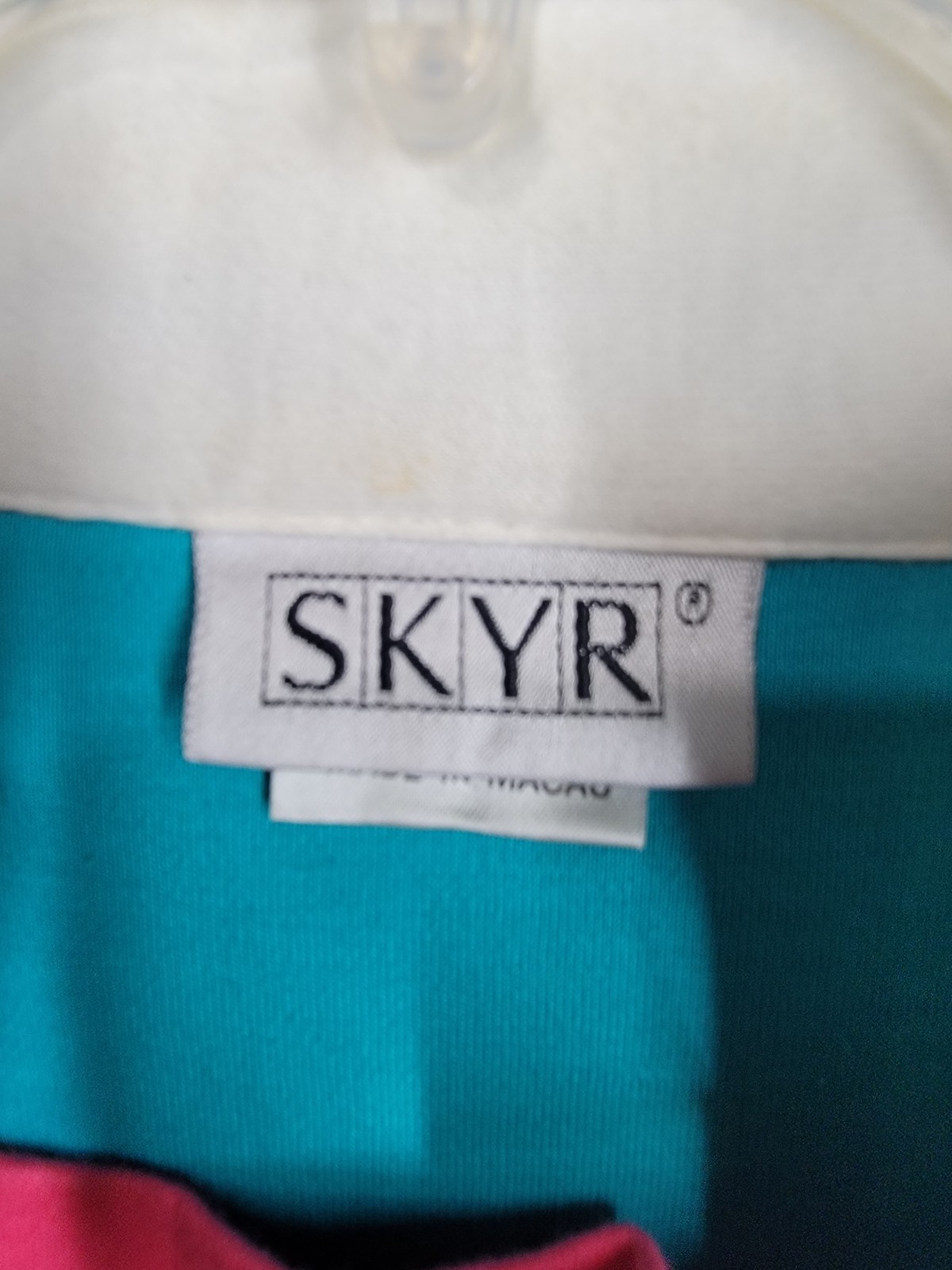 Vintage 80s Womens Pullover Sweatshirt Large Turquoise And Pink Skyr Top Stripe