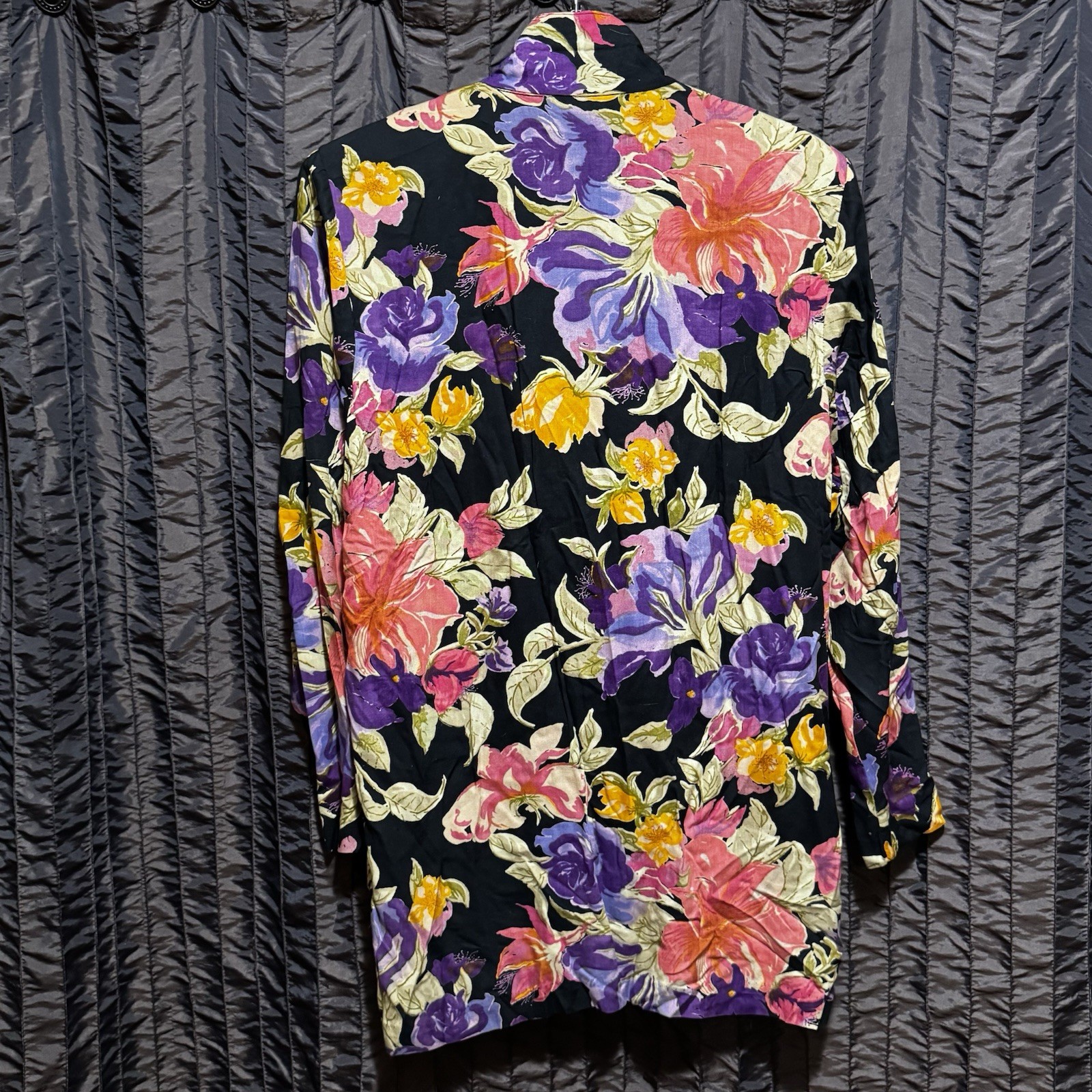 Floral Blazer Jewel Tones Oversized Long Size Women’s Medium Vintage 1980s