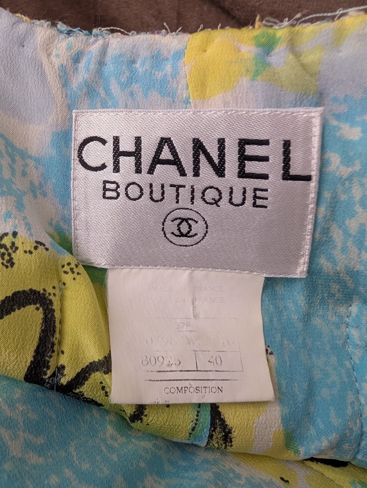 Chanel 1997 Confetti Fantasy Tweed Coat Blue Jacket Camellia Print Silk Dress 40