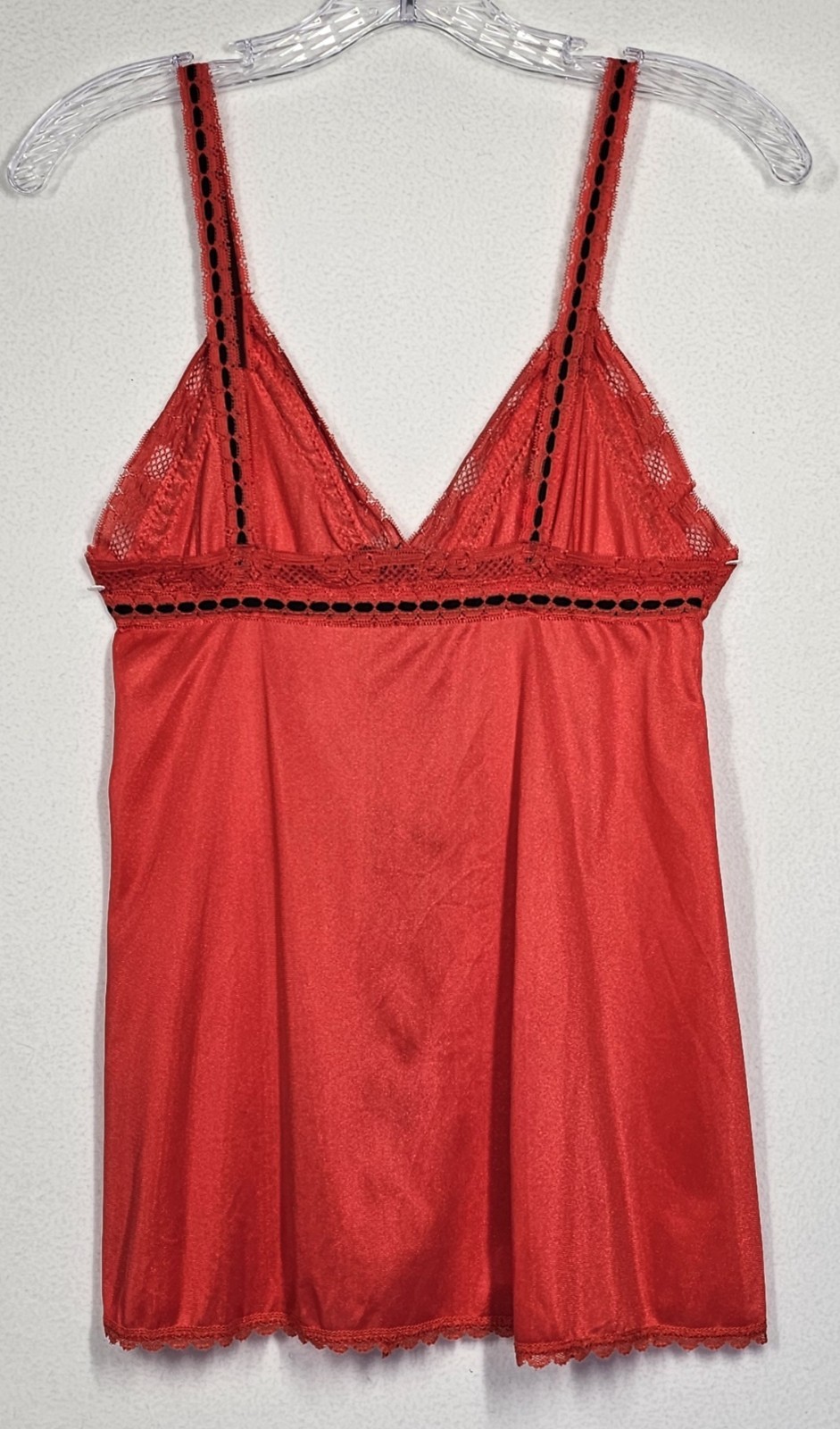 Vtg Pandora 2 Pc Sheer Peignoir Set Red Black Chiffon Small Babydoll Negligee