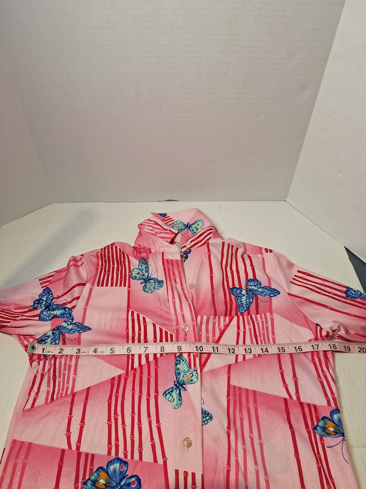 Vintage 1970s Shirt Disco MOD Button Up Womens Hippie Butterfly Graphic Unisex S