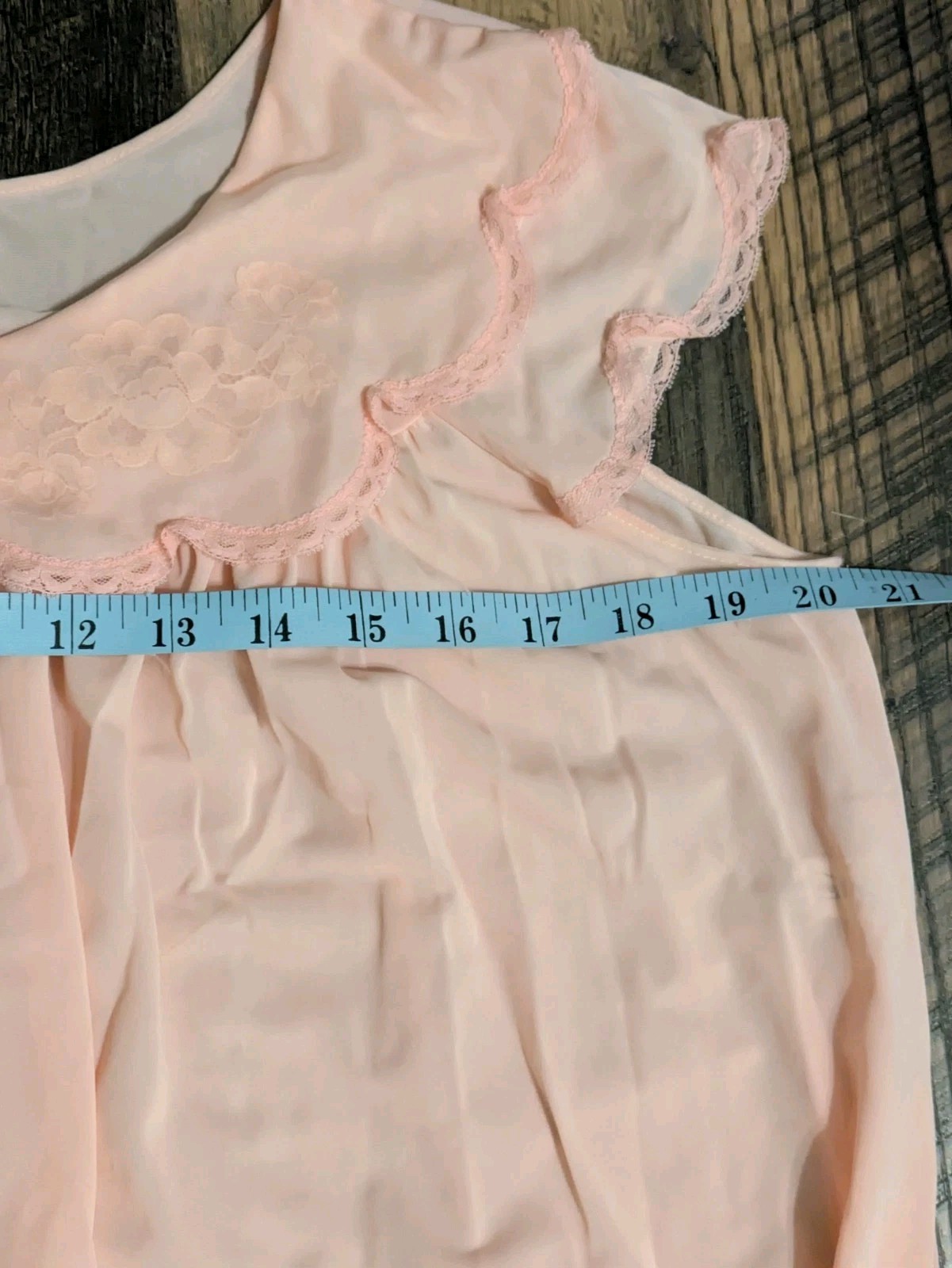 VTG Shadowline Nightgown Medium Pink Nylon Lace Flutter Cap Sleeve Coquette USA