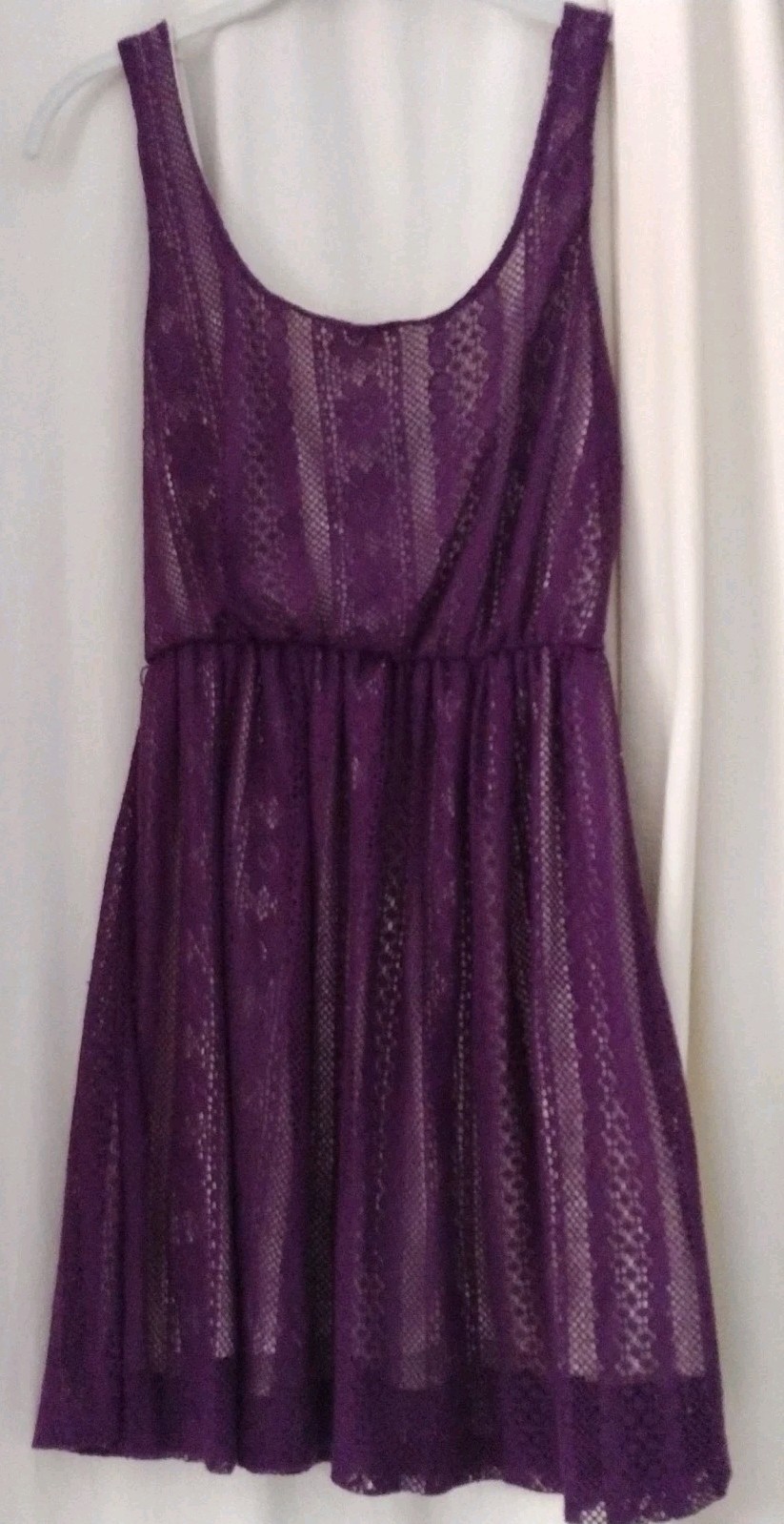 EUC Y2K Sequin Hearts Purple Lined Crochet Lace Stretch Dress Jr Sz M #CL