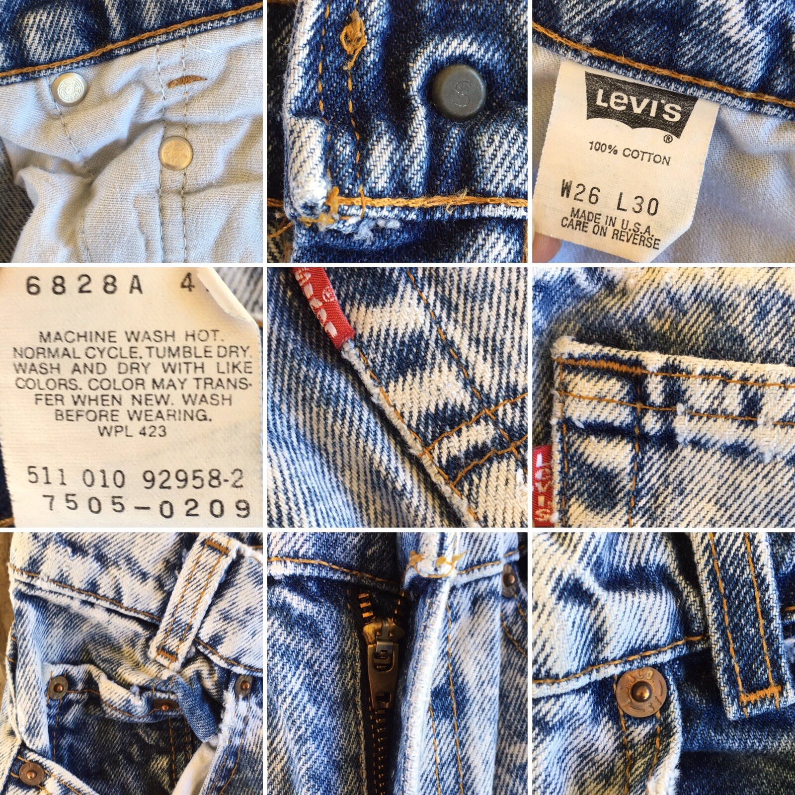 Vintage Levis Acid Wash Jeans 505 High Waist Tapered Leg 25 in Waist 80s 90s