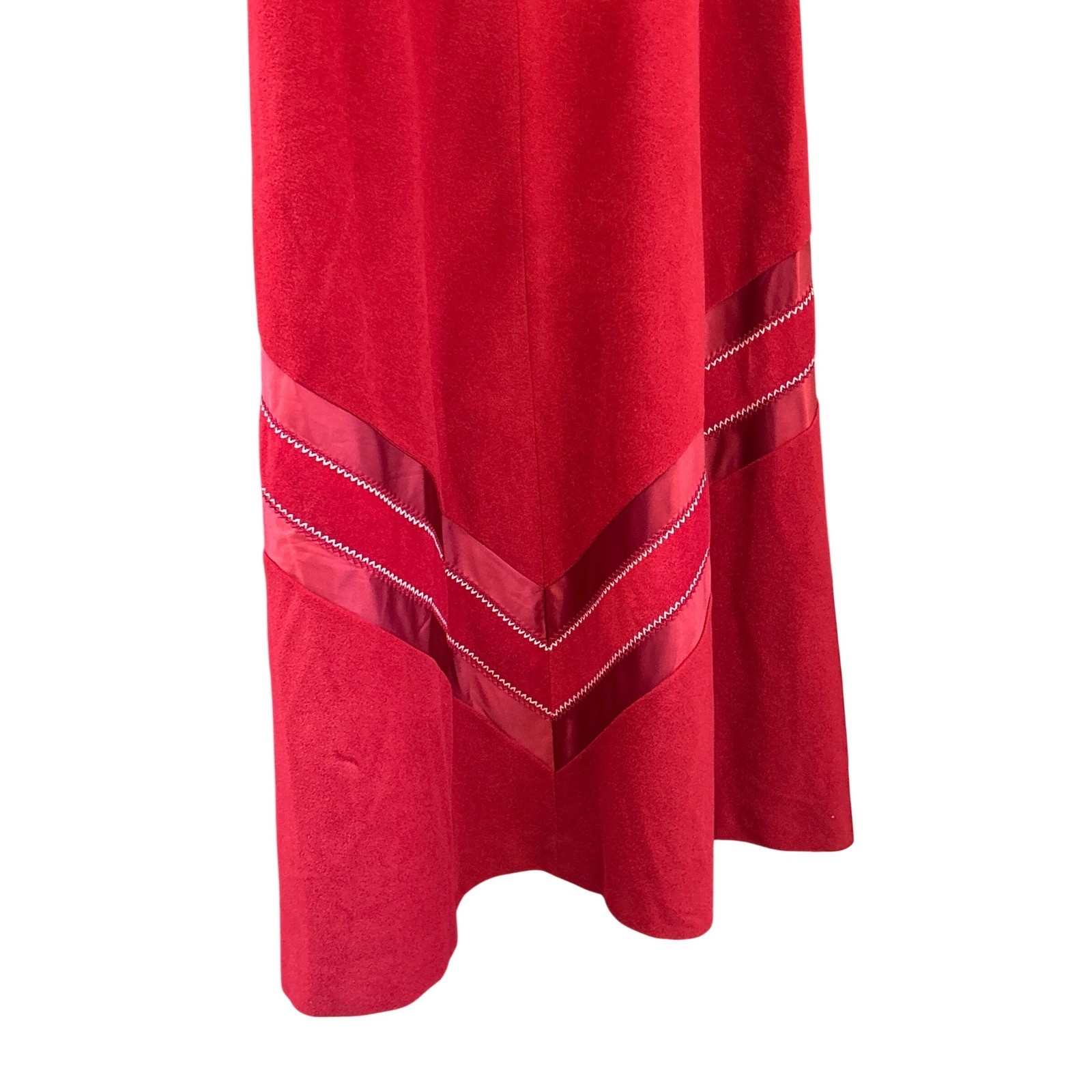 70s Deadstock Vassarette Juniors Long Robe Red Velvet Satin Chevron Regencycore