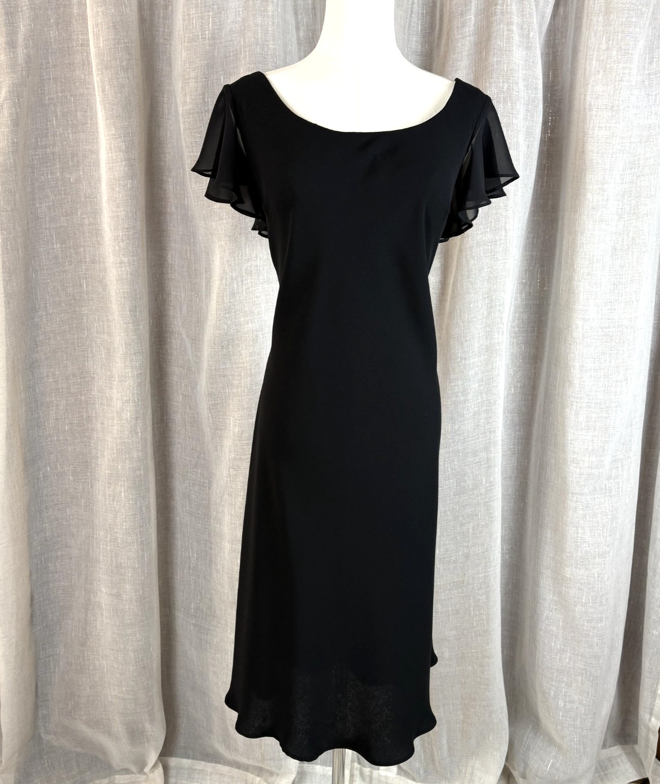 Vintage 90&rsquo;s Black Cocktail Dress Sheer Back Sash Size M L 12 Whimsigoth Witchy