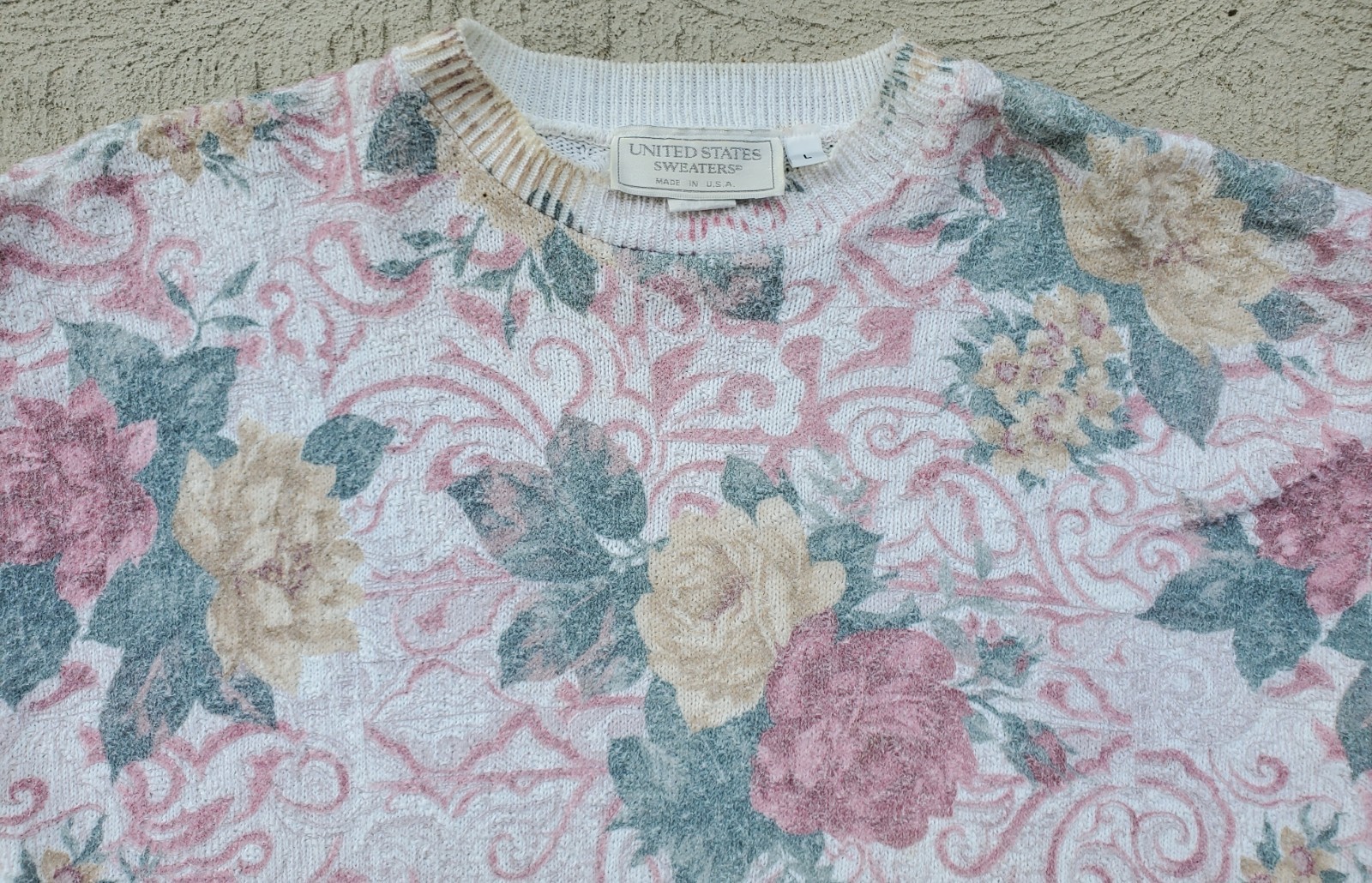 VTG 90s United States Sweaters Womens L Short Sleeve Floral Cottagecore Sweater
