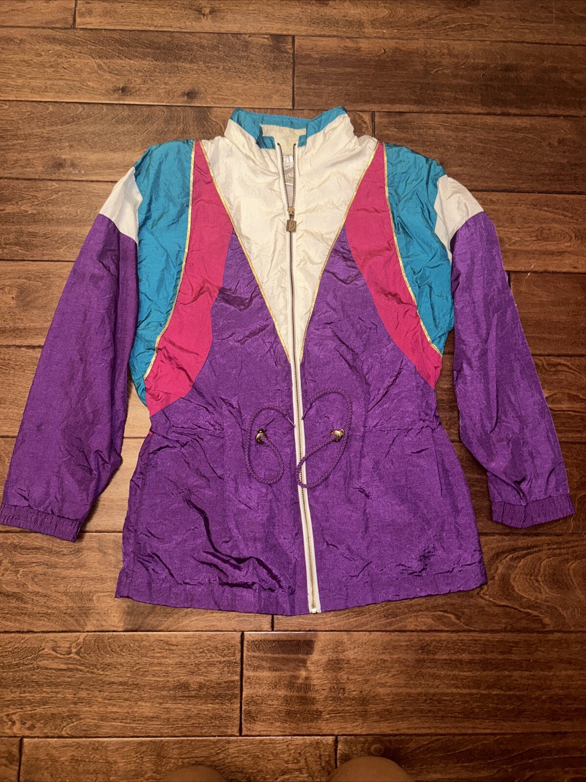 Vtg 80s Petite Sophisticate Nylon Jacket Colorful Windbreaker Size Medium