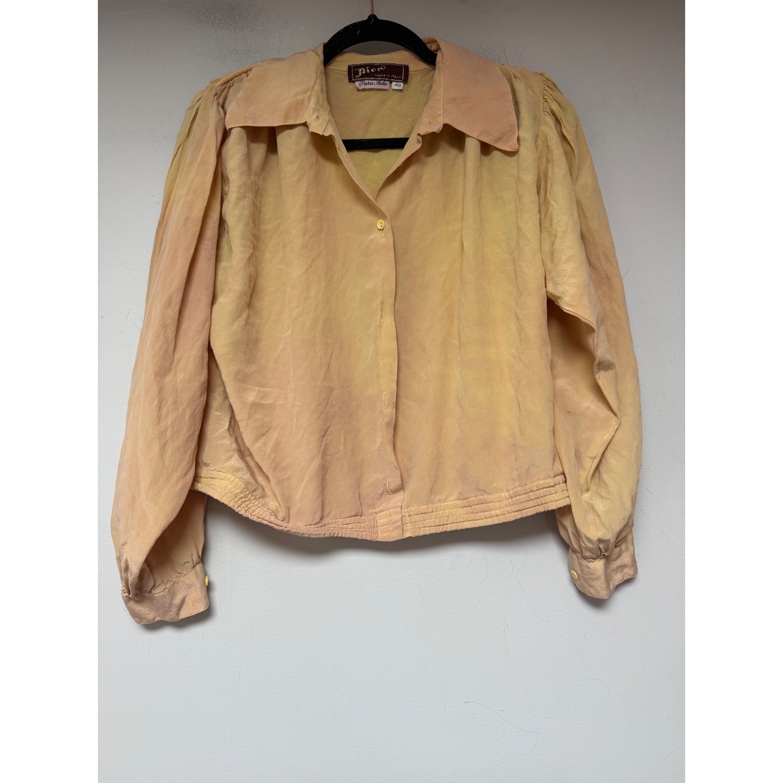 Piero Pura Seta Blouse Womens 42 Peach Silk Vintage Made in Italy Fair Blouson