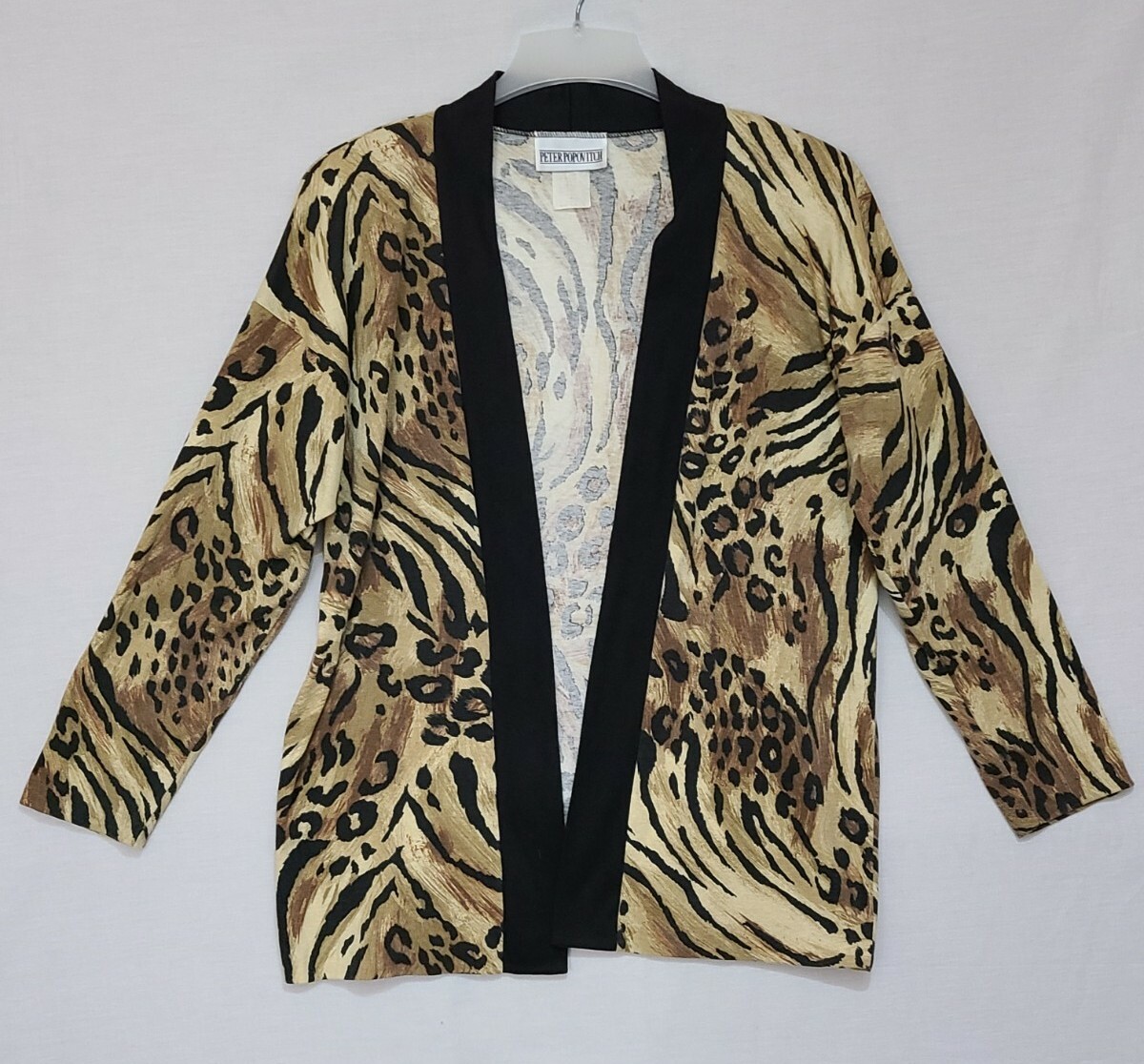 Vtg Peter Popovitch Cardigan Leopard Cheetah Animal Print Open Front Sz M (A1)