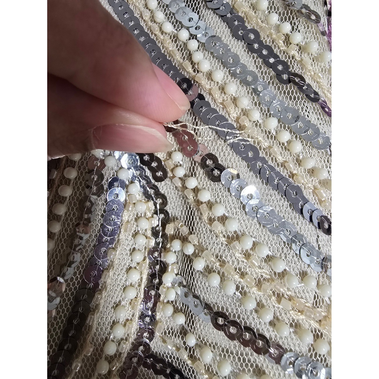1920s Sequin Beaded Fringe Gatsby Flapper Cocktail Dress in Champagne Size Large