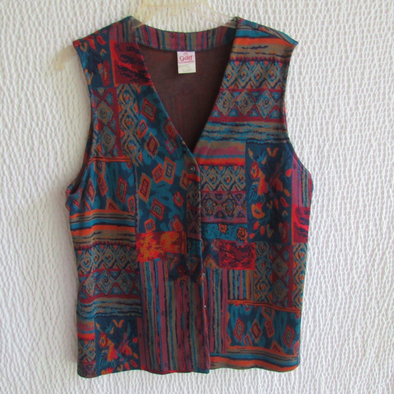 Colorful Abstract Cardigan Sweater Vest XL Grannycore Vintage Graff Art to Wear