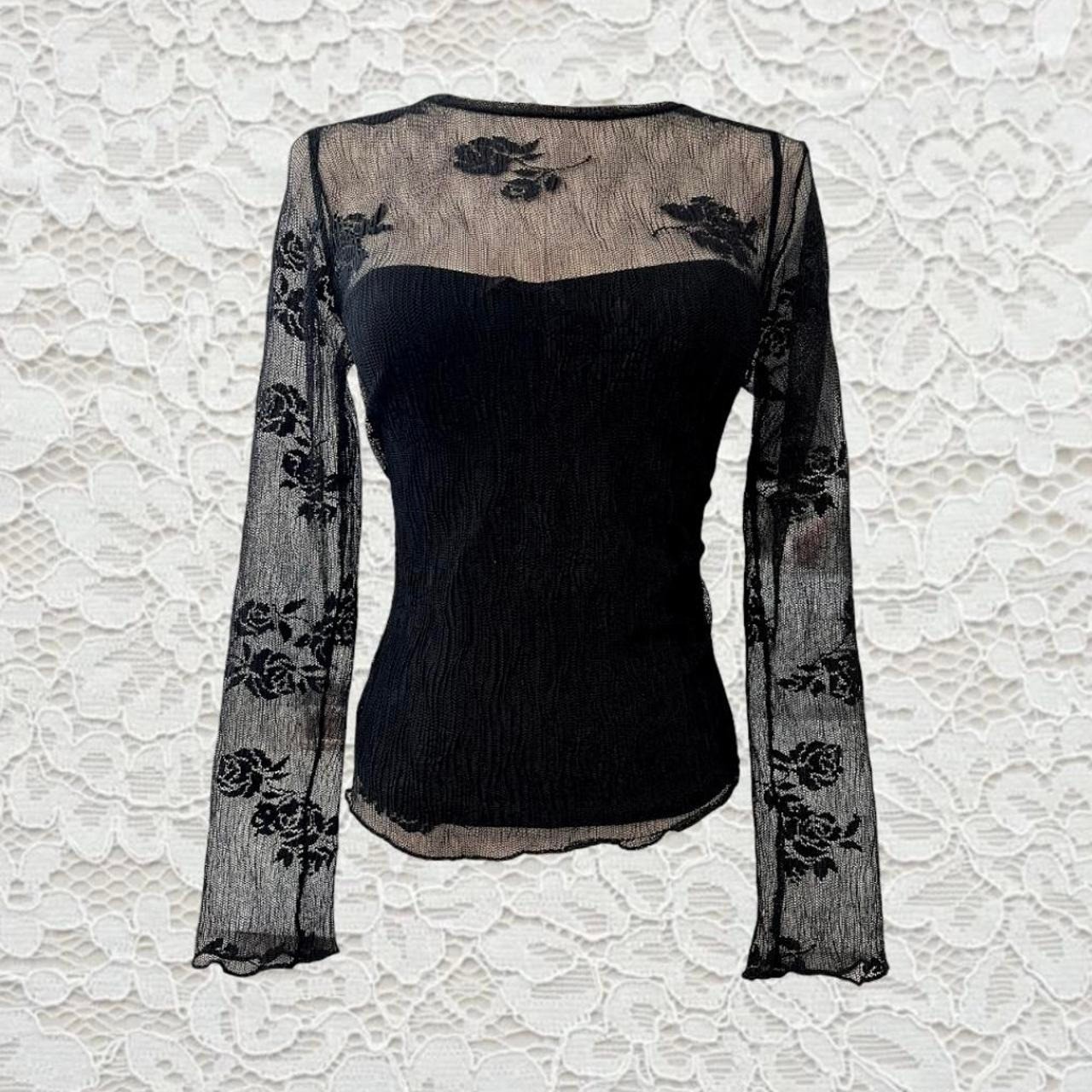 vintage 90&rsquo;s black lace sheer long sleeve top, perfect for layering