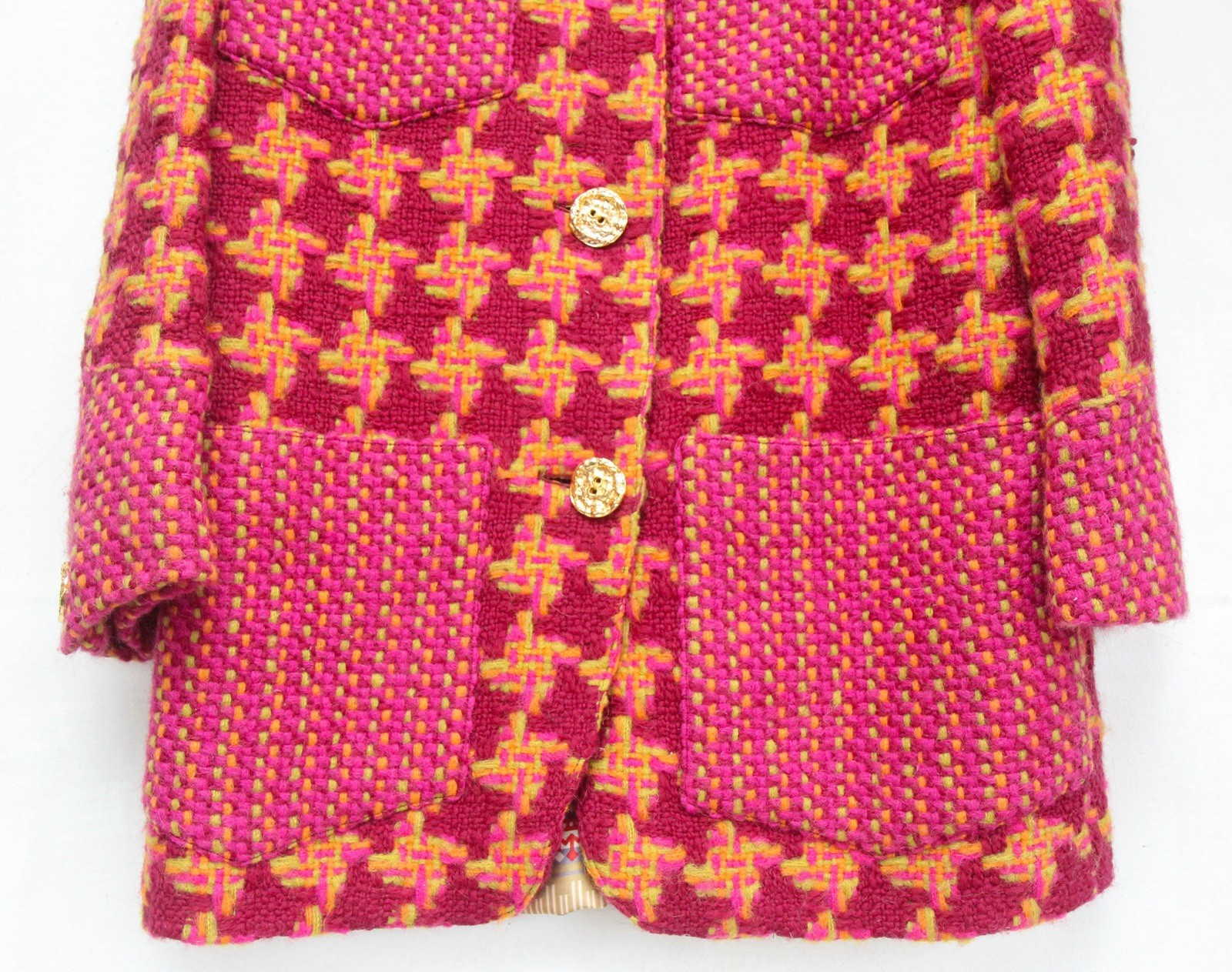 VTG 80’s CHRISTIAN LACROIX Red Tweed Gold Button Wool Blend Blazer Jacket Size 6