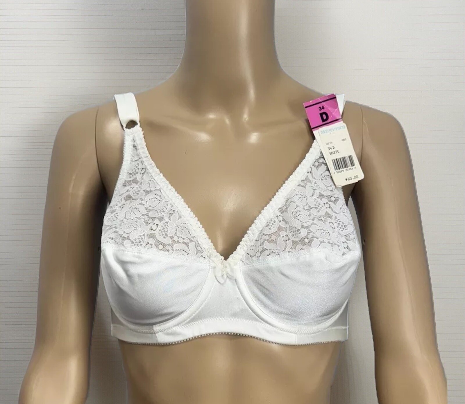 NWT VTG RARE Deadstock Partners By Mervyn&rsquo;s White Bra 34D Style 215 Nylon Lace