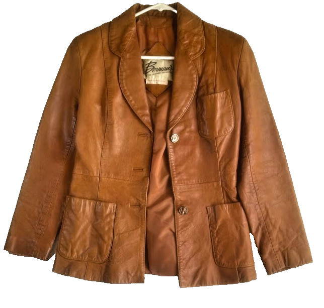Vintage Bermans Women&rsquo;s Lambskin Leather Jacket Blazer Sz 10 Brown
