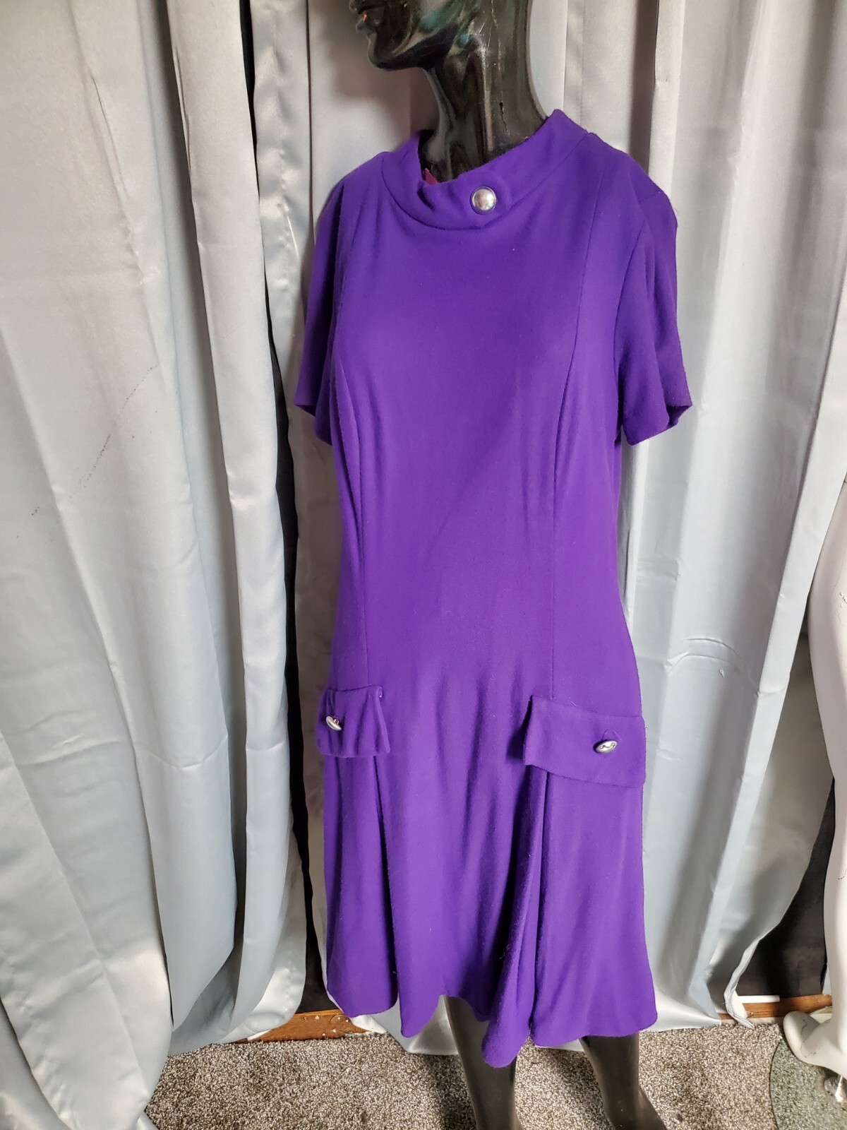 Vtg 60s MOD Orange Ribbed Double Knit Stewardess Style Dress A-line M