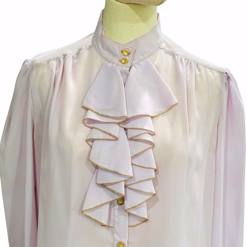 VTG Lloyd Williams Ruffle Front Blouse High Neck Victorian Secretary Cottagecore