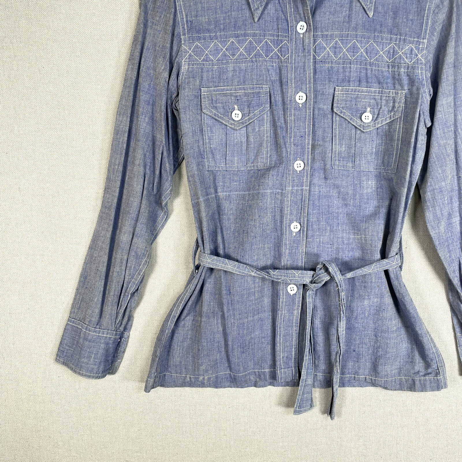 VINTAGE 60s 70s Denim Shirt Size Small Womens Made in India Boho Hippy J23
