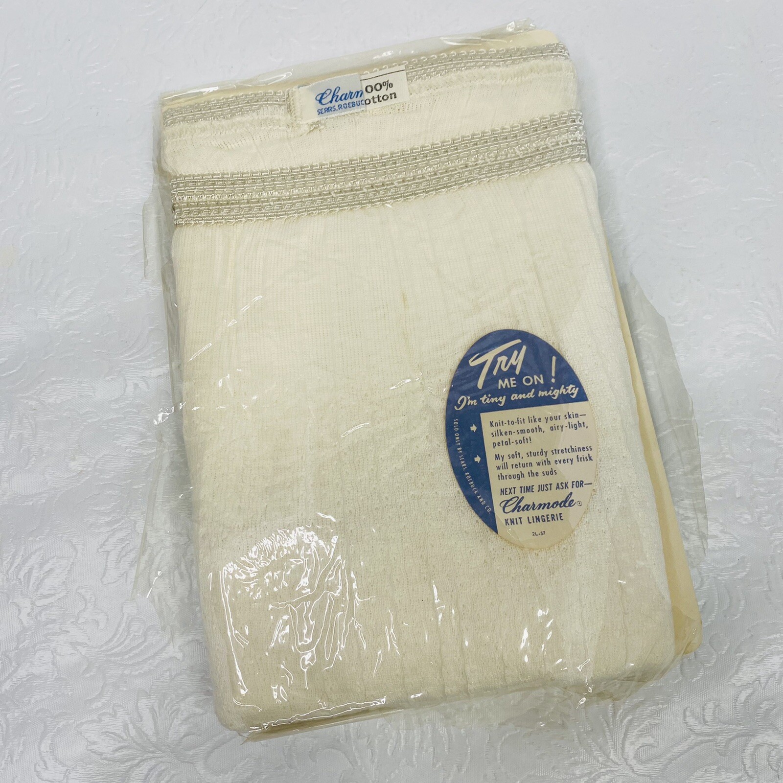 50s Sears Charmode No 5889X Cotton Knit Lingerie Sz XL Above Knee Panty UNSEALED