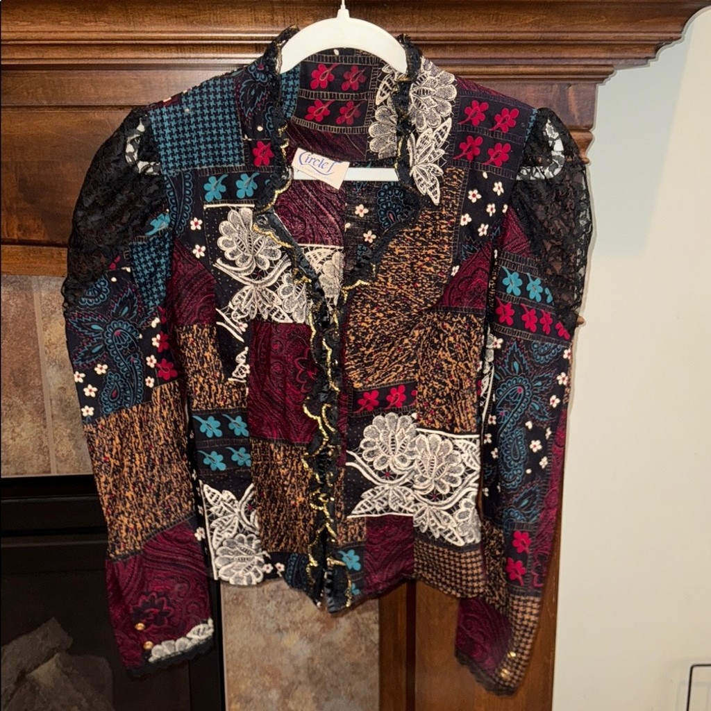 Vintage Circle T by Marilyn Lenox western patchwork button front shirt blouse M