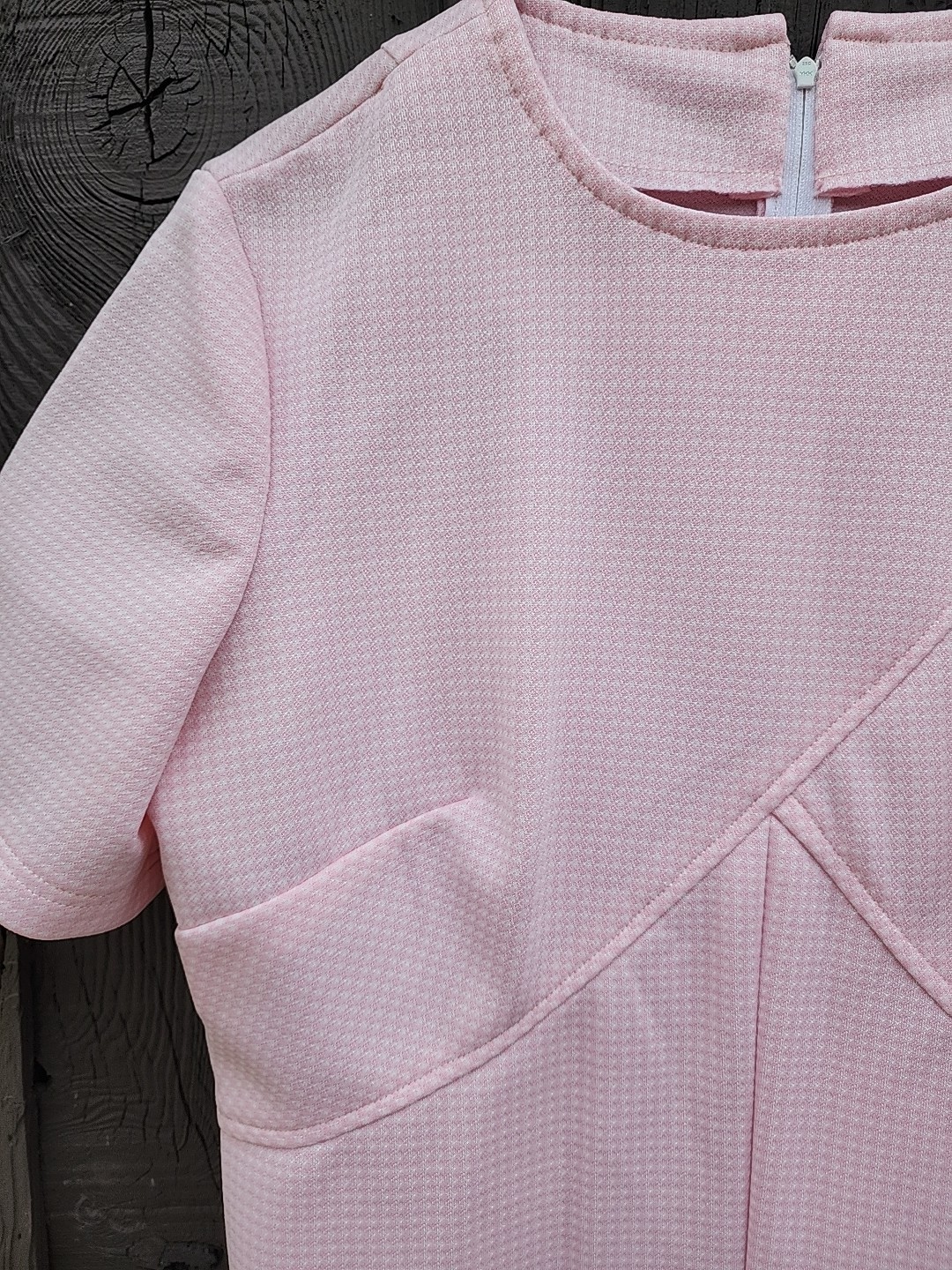 70s Handmade Pink Houndstooth Double Knit Polyester Dress – Womens XL-1X Vtg