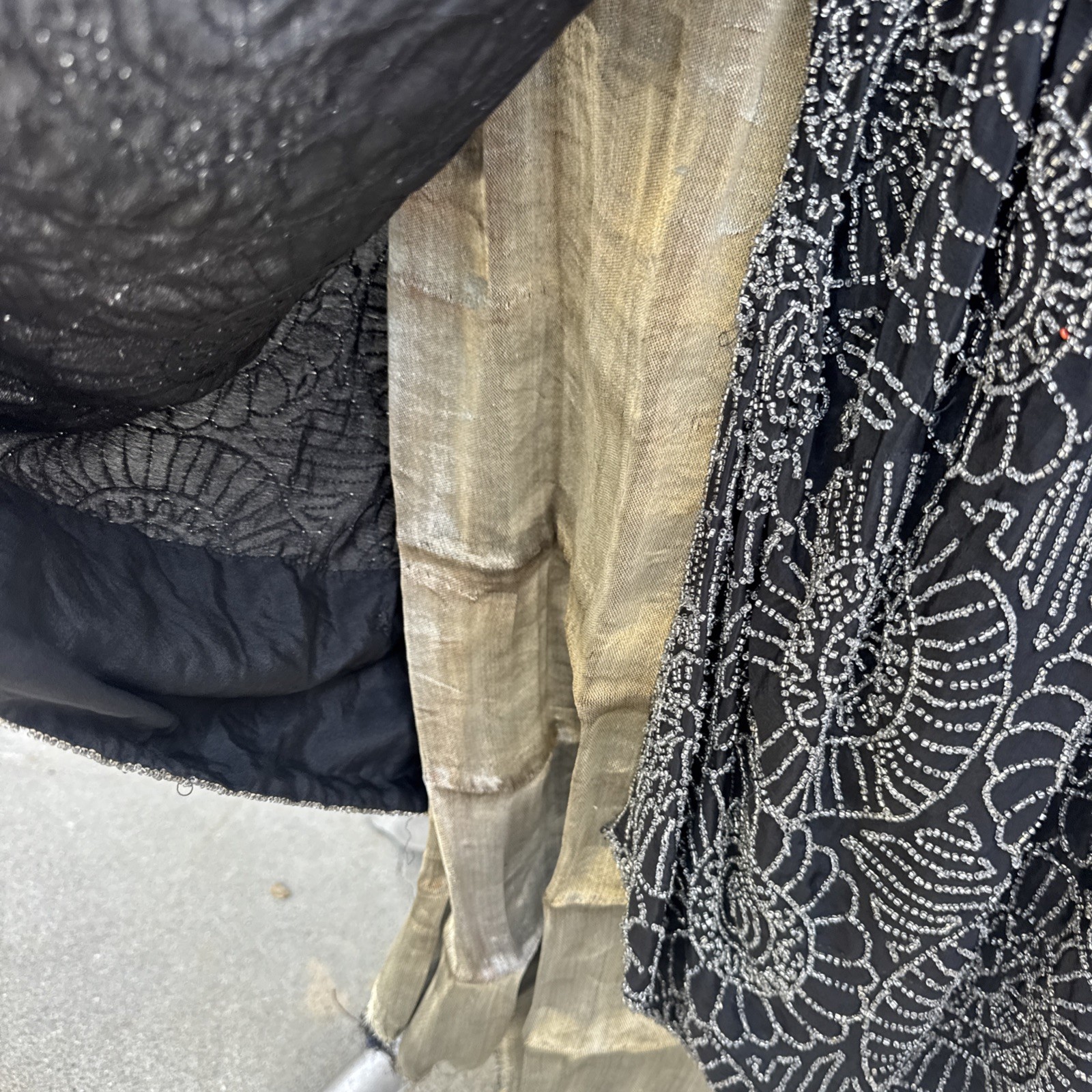 Antique 1920s Completely Beaded Flower Gown Silver Lamé Full Length Dress VTG