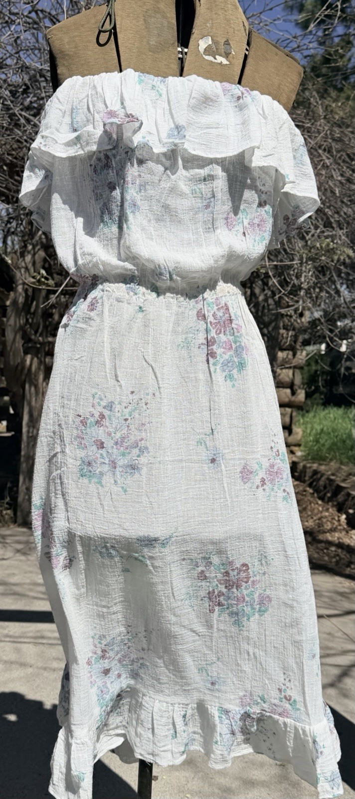 Vtg 70&rsquo;s Style Cotton Gauze Camisole Med/Lg Sundress Ultra-feminine Romantic