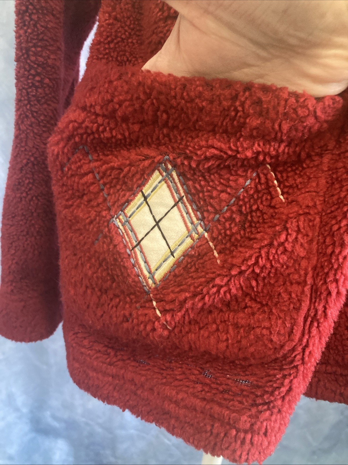 Vtg 1990s Teddi Red Argyle Fleece Jacket Women’s Small Button Up Cardigan GUC