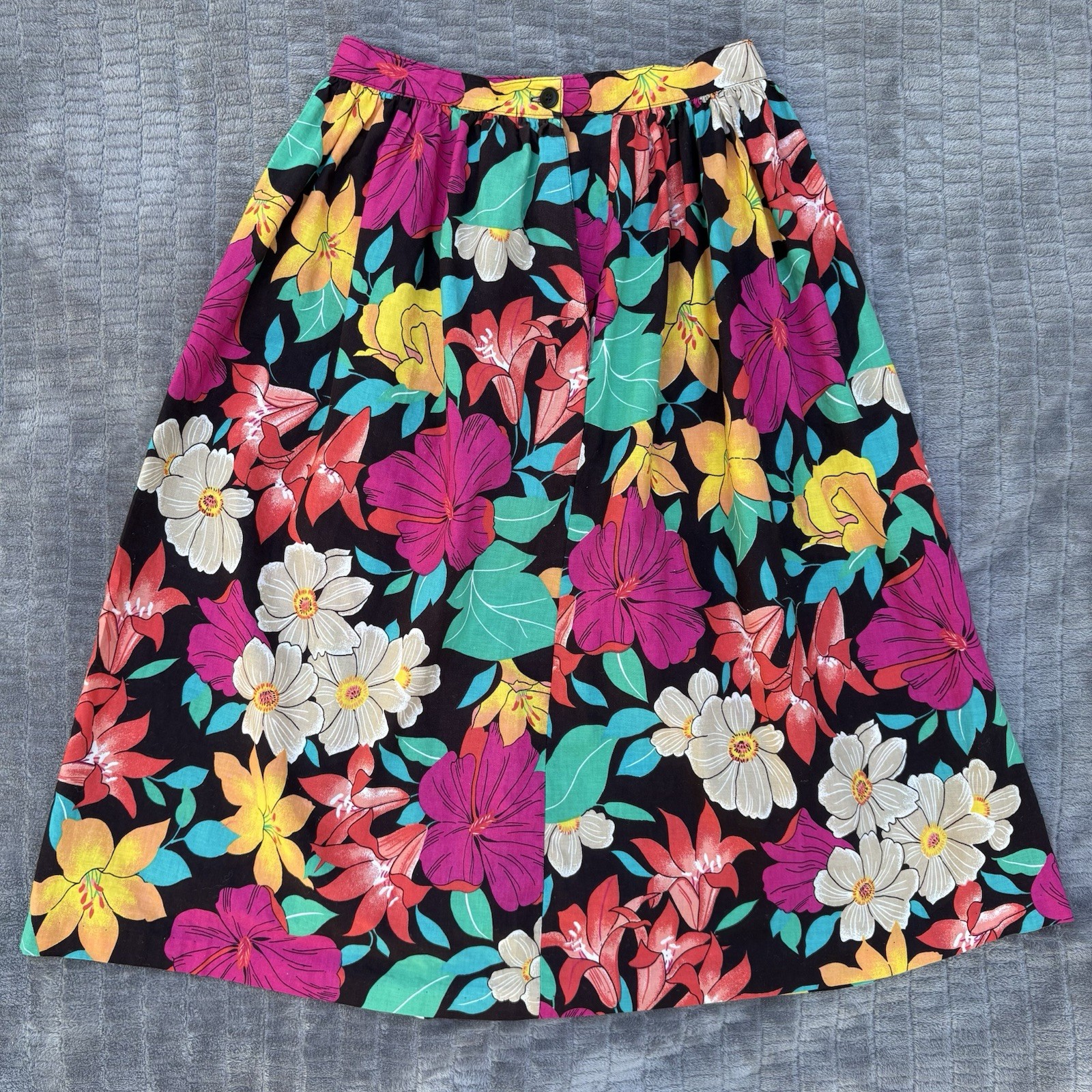 VTG 80s 90s Tropical Floral Midi Skirt Selections by Manor House Cotton 25.5&Prime;W