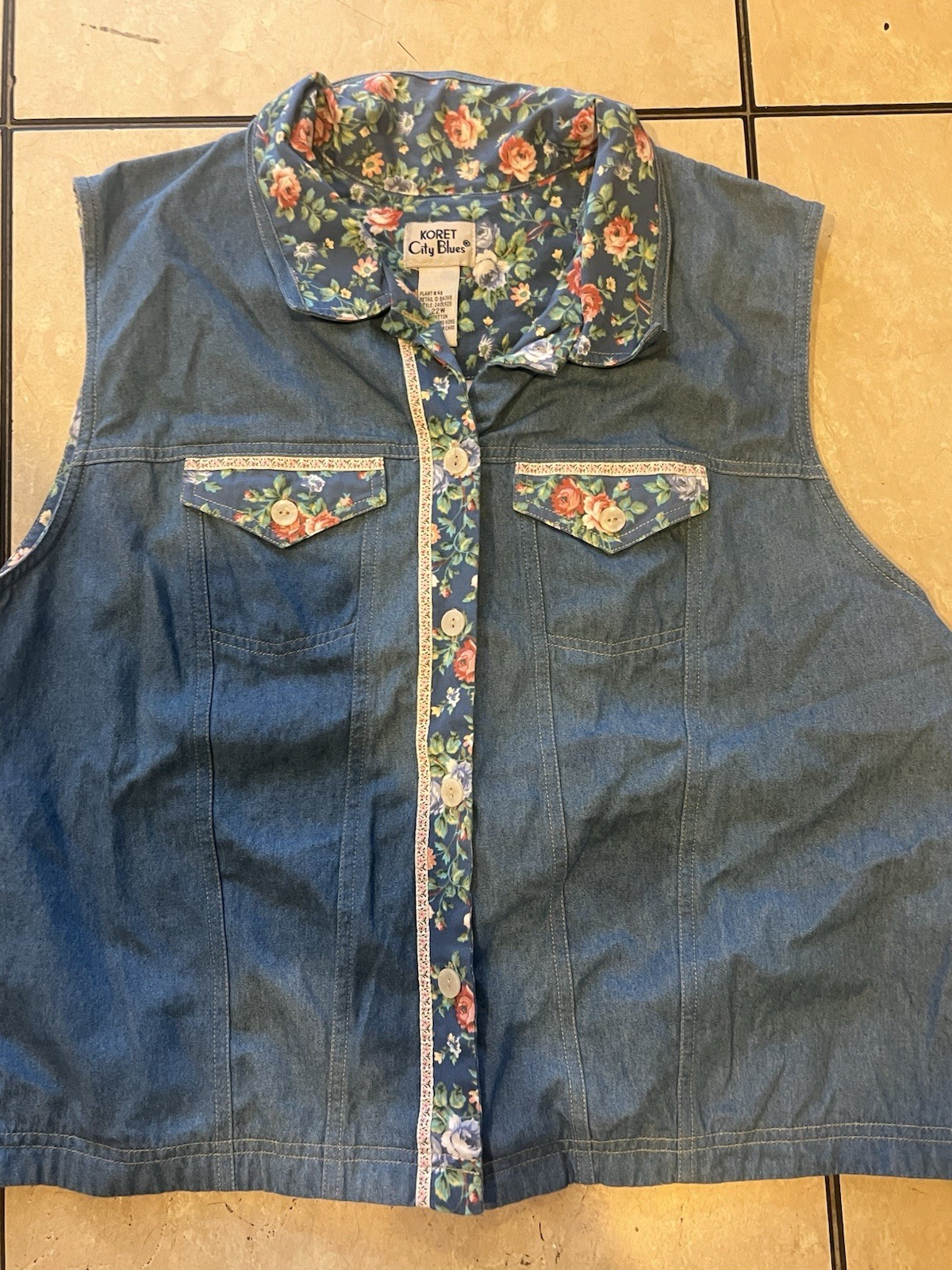 Vintage Koret Vest 90s 2 Lot Elementary School Teacher Vibes 22w Floral Blue