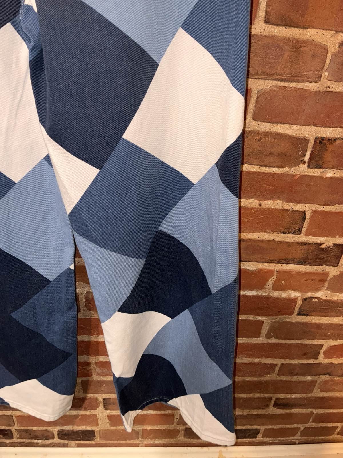 Blue White Diamond Pattern Wide Leg Jeans