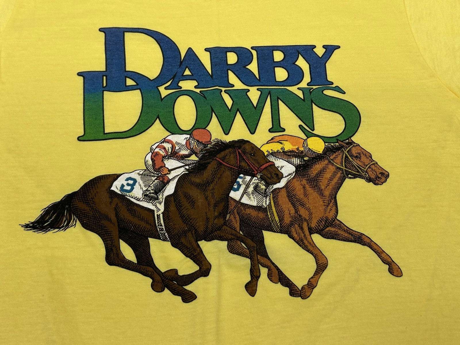 Vintage 1980s Single Stitched Darby Downs Horse Racing T-Shirt Size M (38-40)