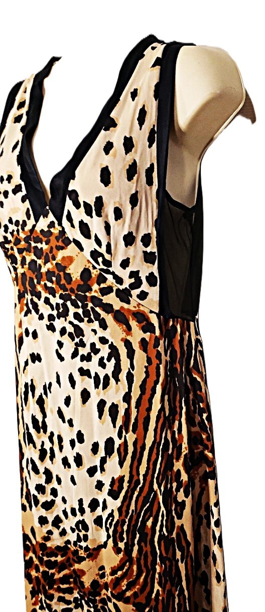 Vintage Leopard Print Maxi Nightgown 90s Nylon Lounge Lingerie Womens S