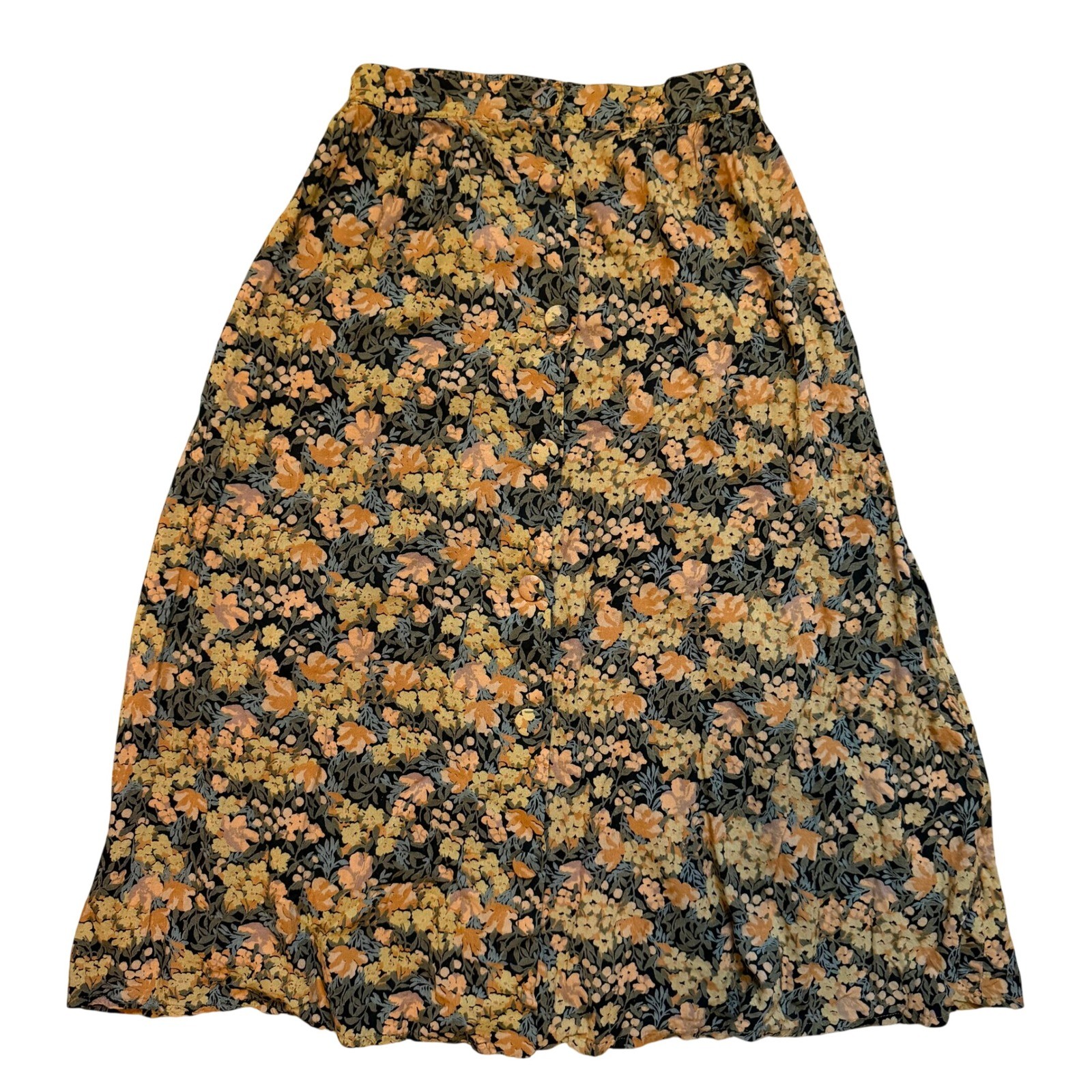Collectible Gold Giorgio Sant Angelo Floral Button Front Midi Skirt Orange Sz 12