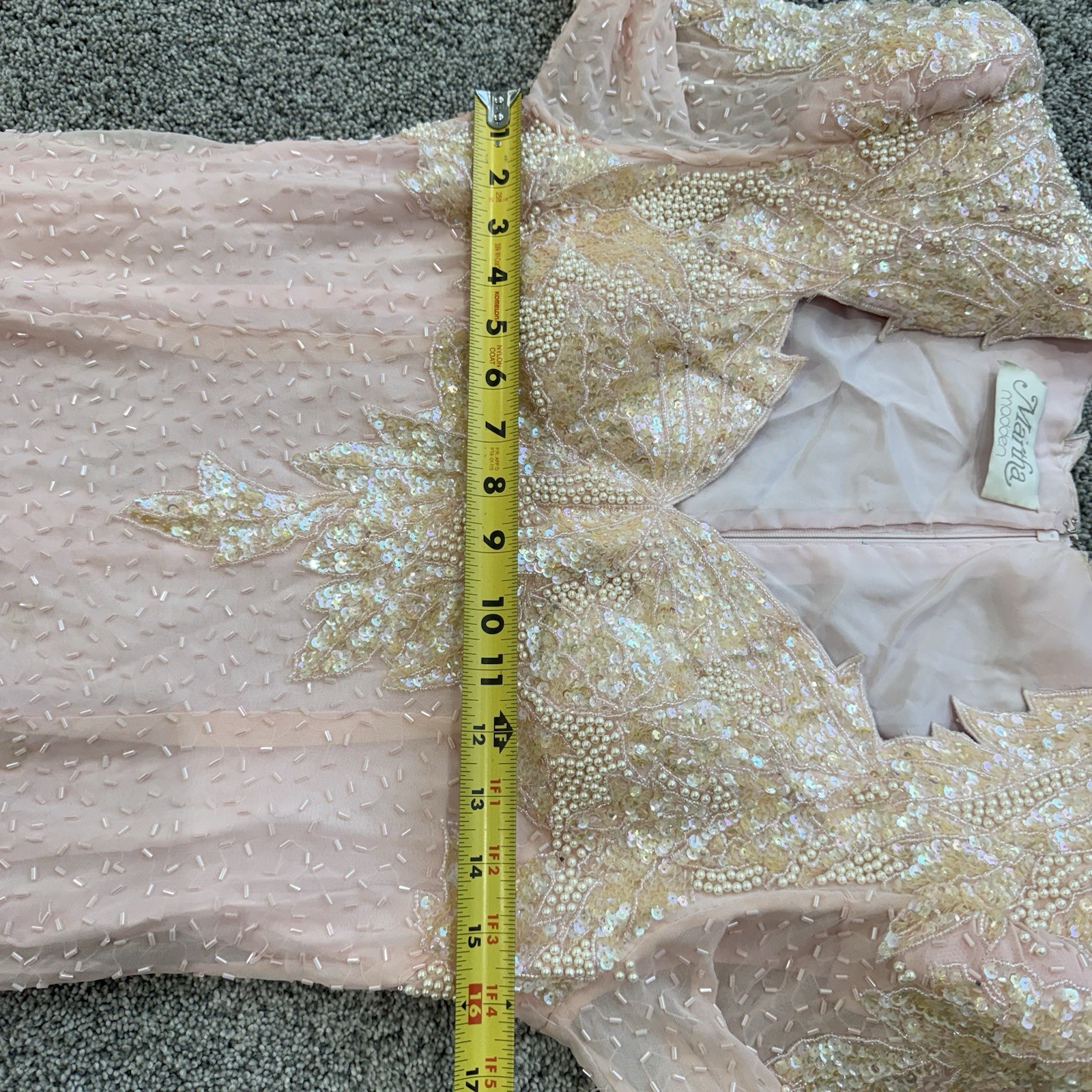 Vintage Martha Madden Light Peach Beaded Sequin Maxi Formal Dress Lined Women S