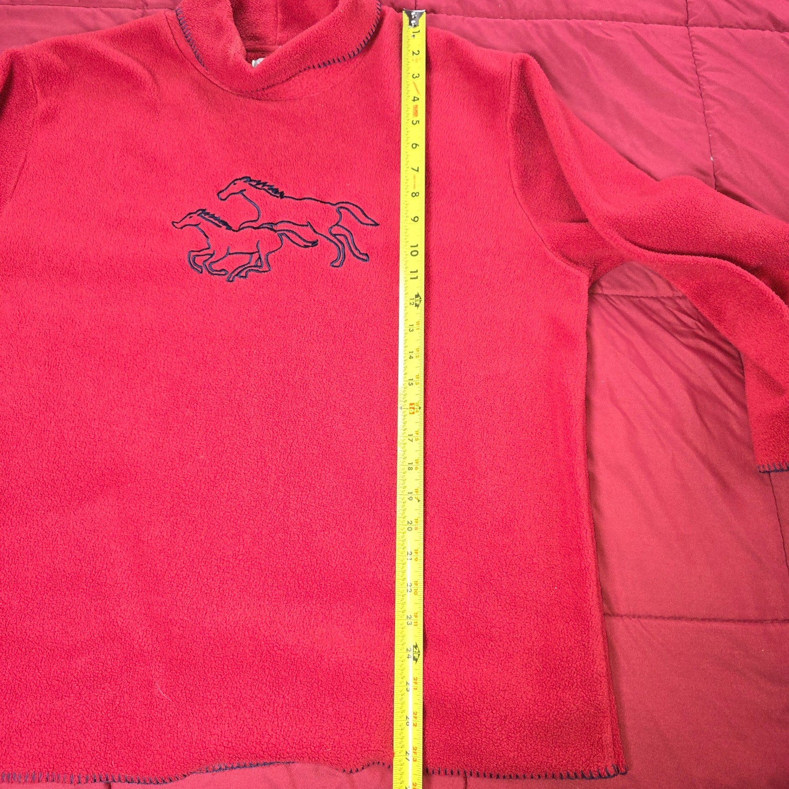 Vtg Christopher & Banks XL Pullover 1/2 turtleneck fleece sweatshirt Red Horses