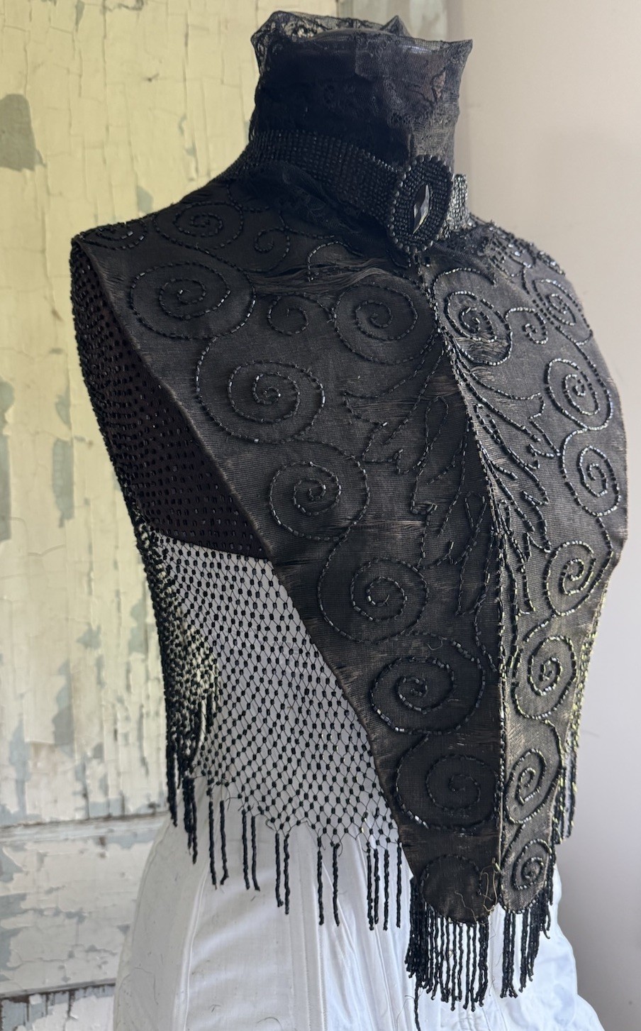 Black Beaded Victorian Capelet 21” Authentic Antique 1800s Great Display Gothic