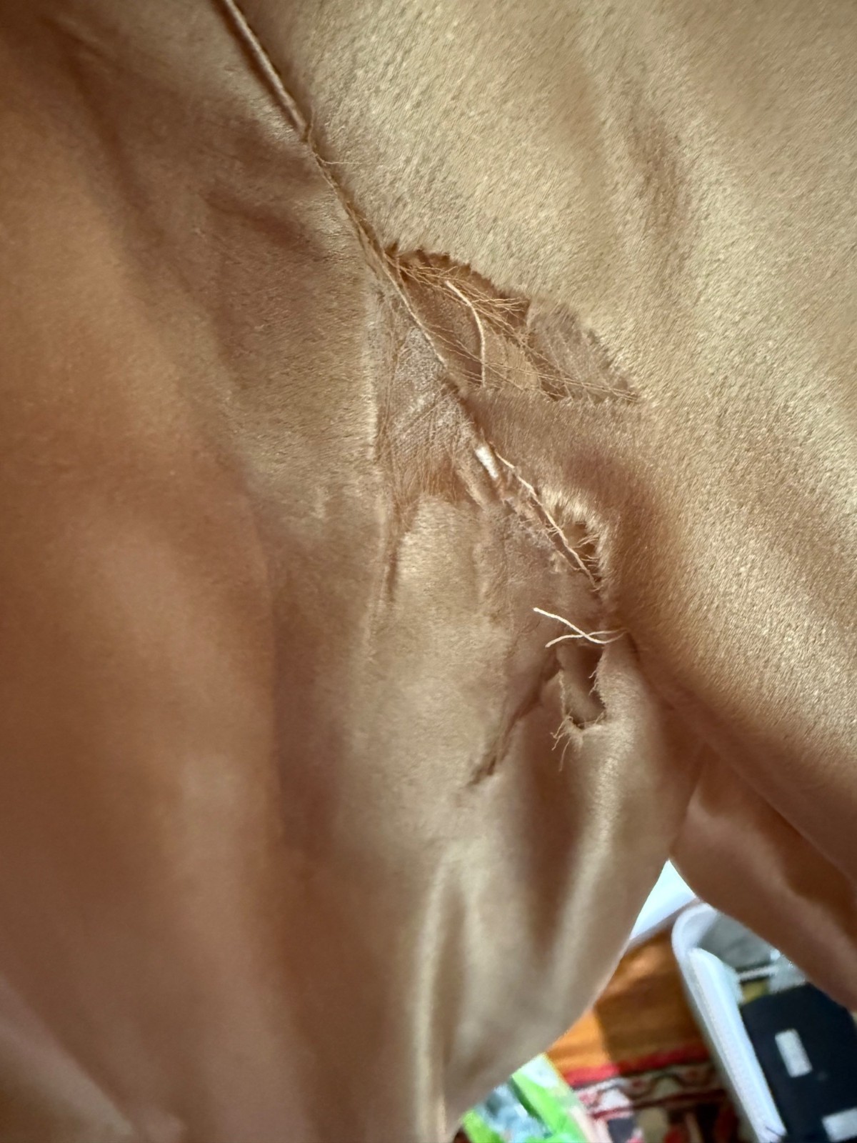 Antique 1920s Tan Silk Flapper Dress With Lace Yoke AS IS TLC Size M