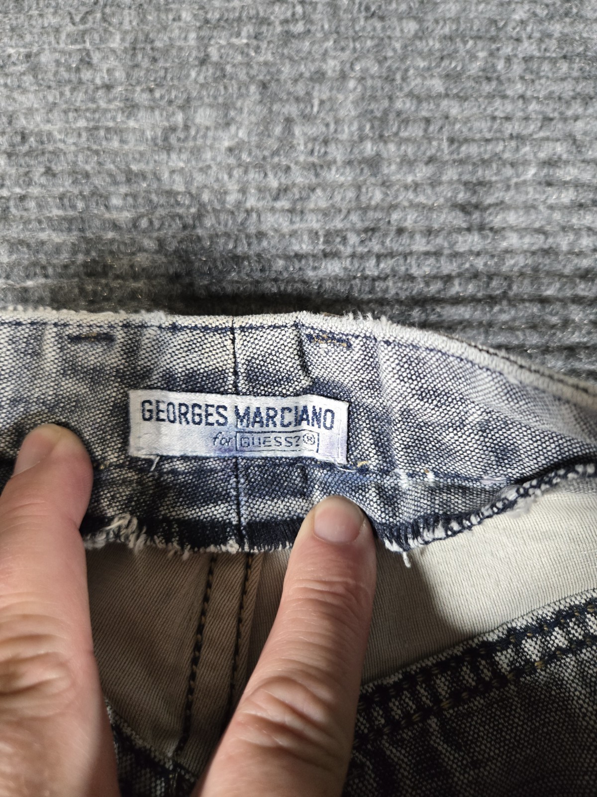VTG Guess Mom Jeans High Waist Denim Leather USA Georges Marciano Distressed 32