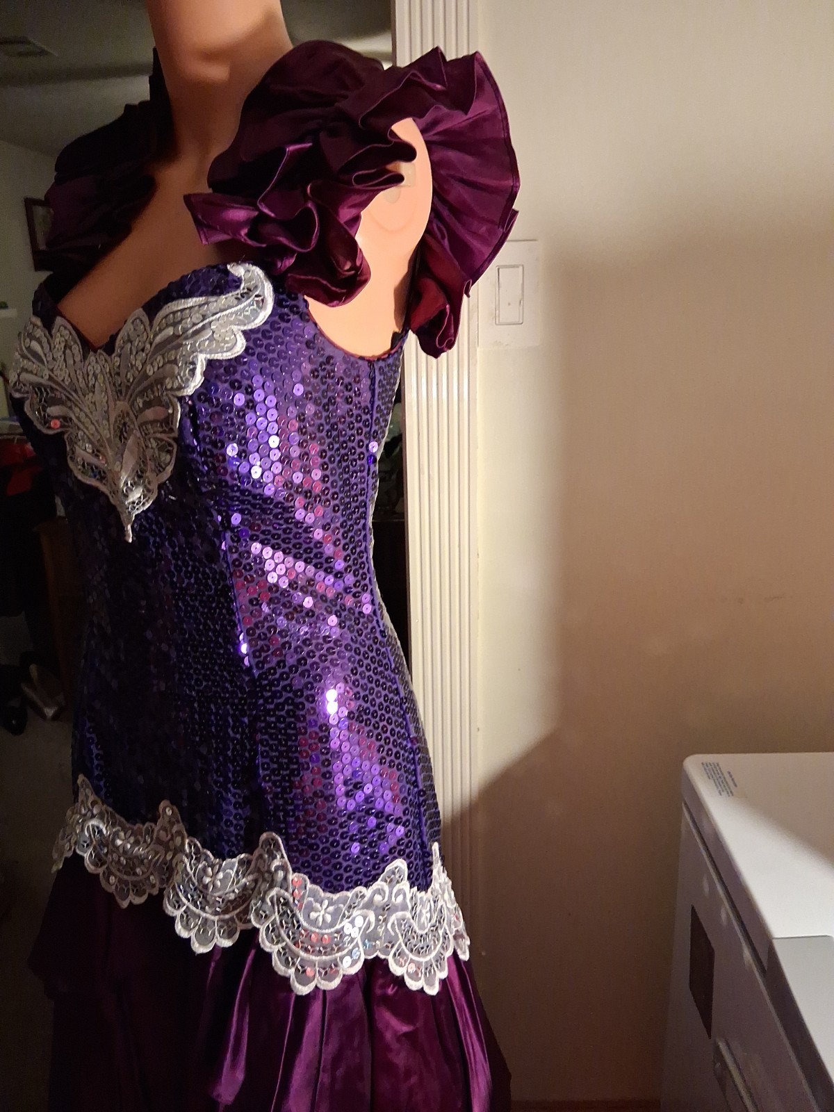 1980s Purple Sequin Ruffle High-Low Hem Party Salsa Dress Flirtations By Angelo