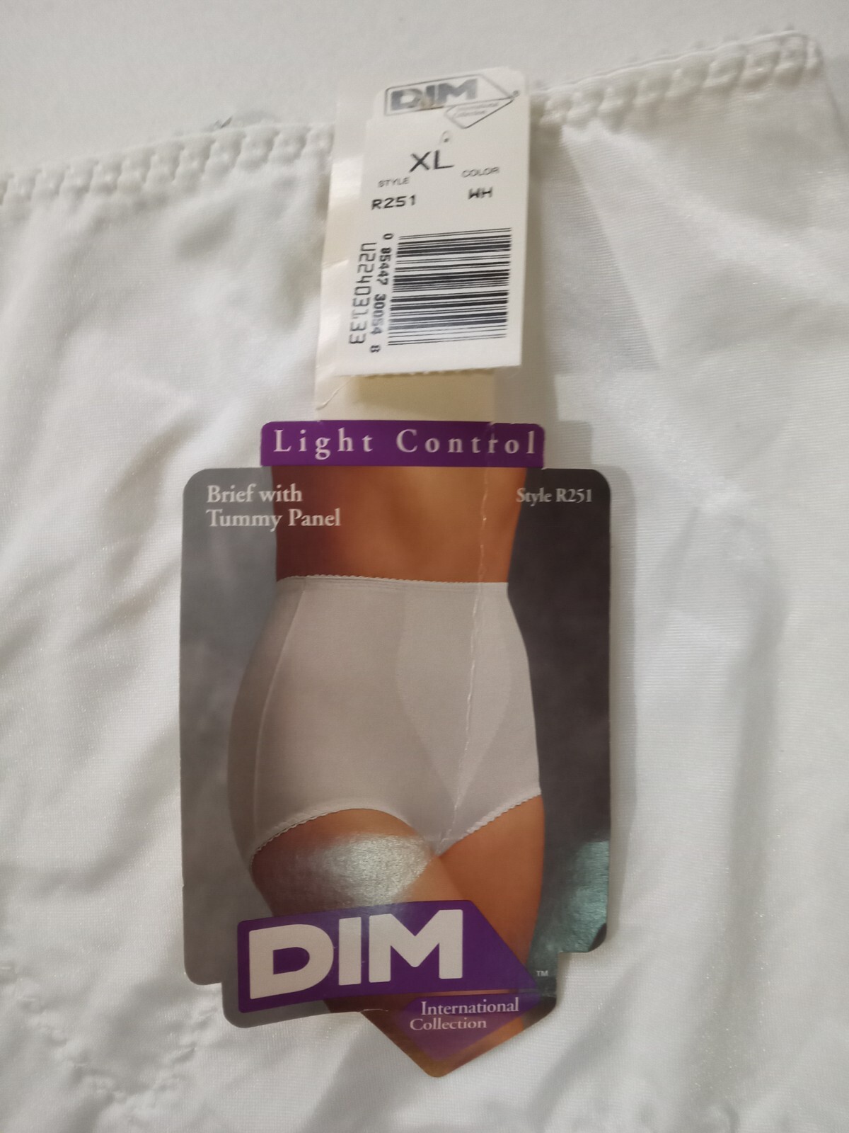 Vintage DIM Women&rsquo;s XL White Nylon Granny Panties Tummy Panel Light Control NEW