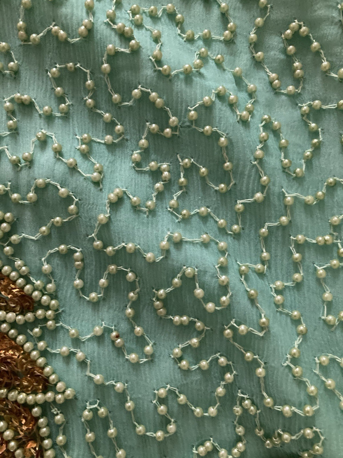 Vintage Silk Beaded Top Large Creative Touch Made In India Green And Copper