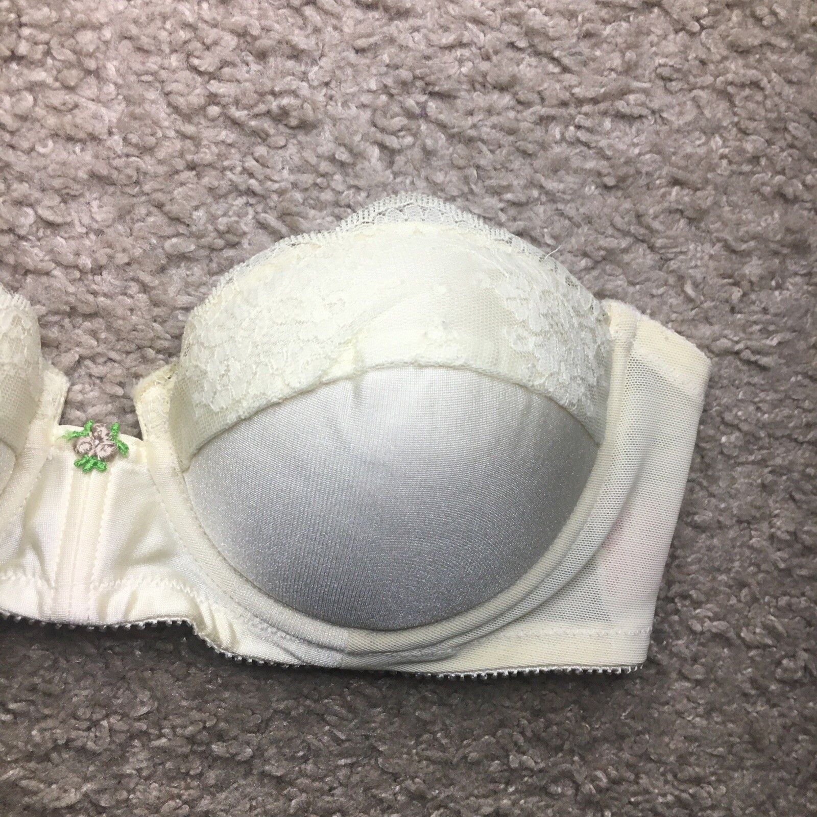 LADY MARLENE Beige Lace Strapless Nylon Style 163 Padded Bra 34A Lingerie