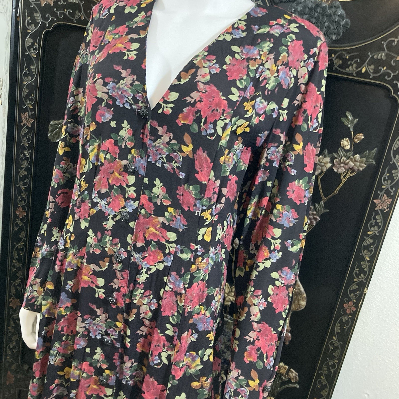 Express Compagnie Internationale Vintage 90&rsquo;s Dark Floral Long Sleeve Maxi Dress