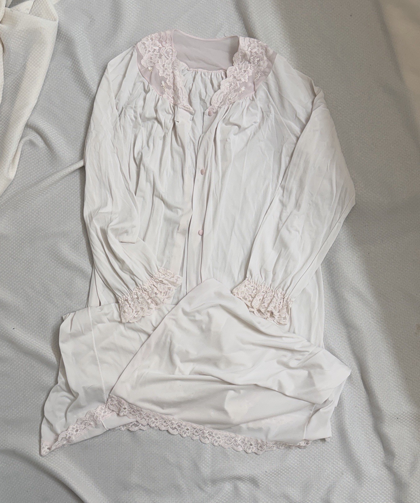 Vintage Shadowline Nightgown Medium Blush Pink Lace Trim Full Length USA Made