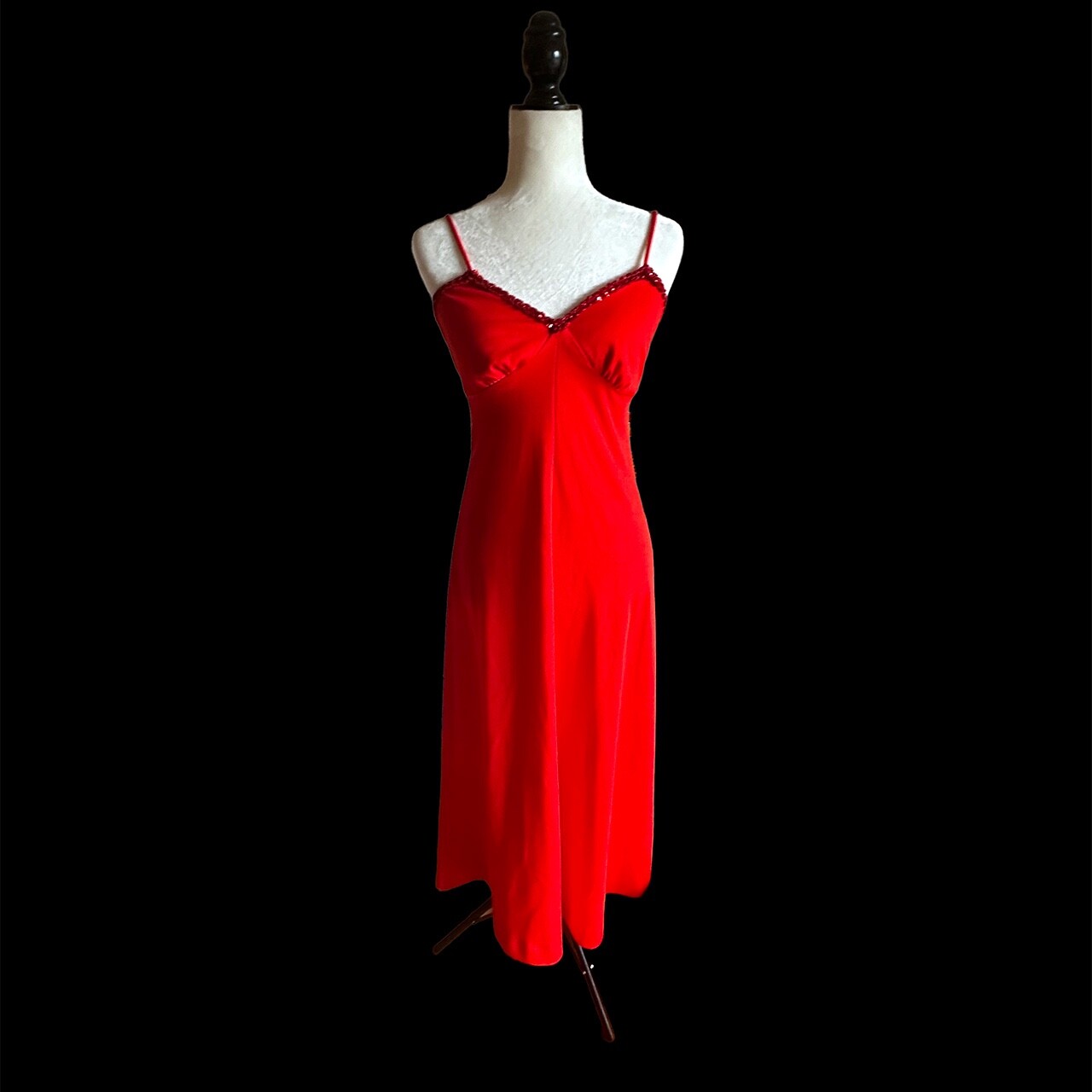 Vintage 1970s Red Max Sequini Evening Dress & Bolero Jacket Empire Waist Small