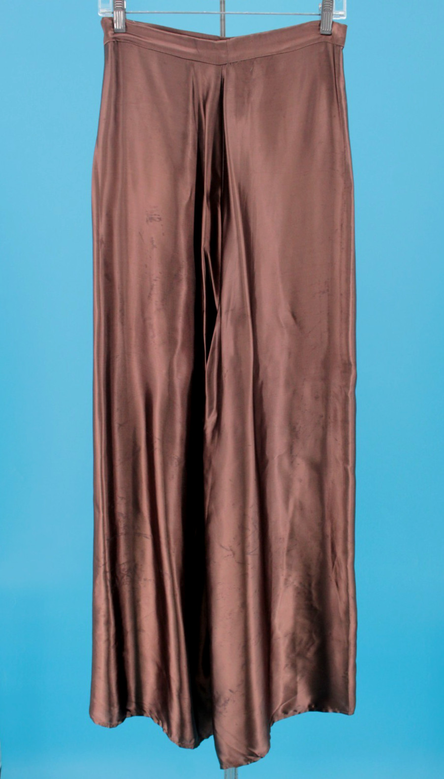 VTG Women&rsquo;s 40s Brown / Bronze Satin Side Button Wide Leg Pajama Pants S/M 1940s